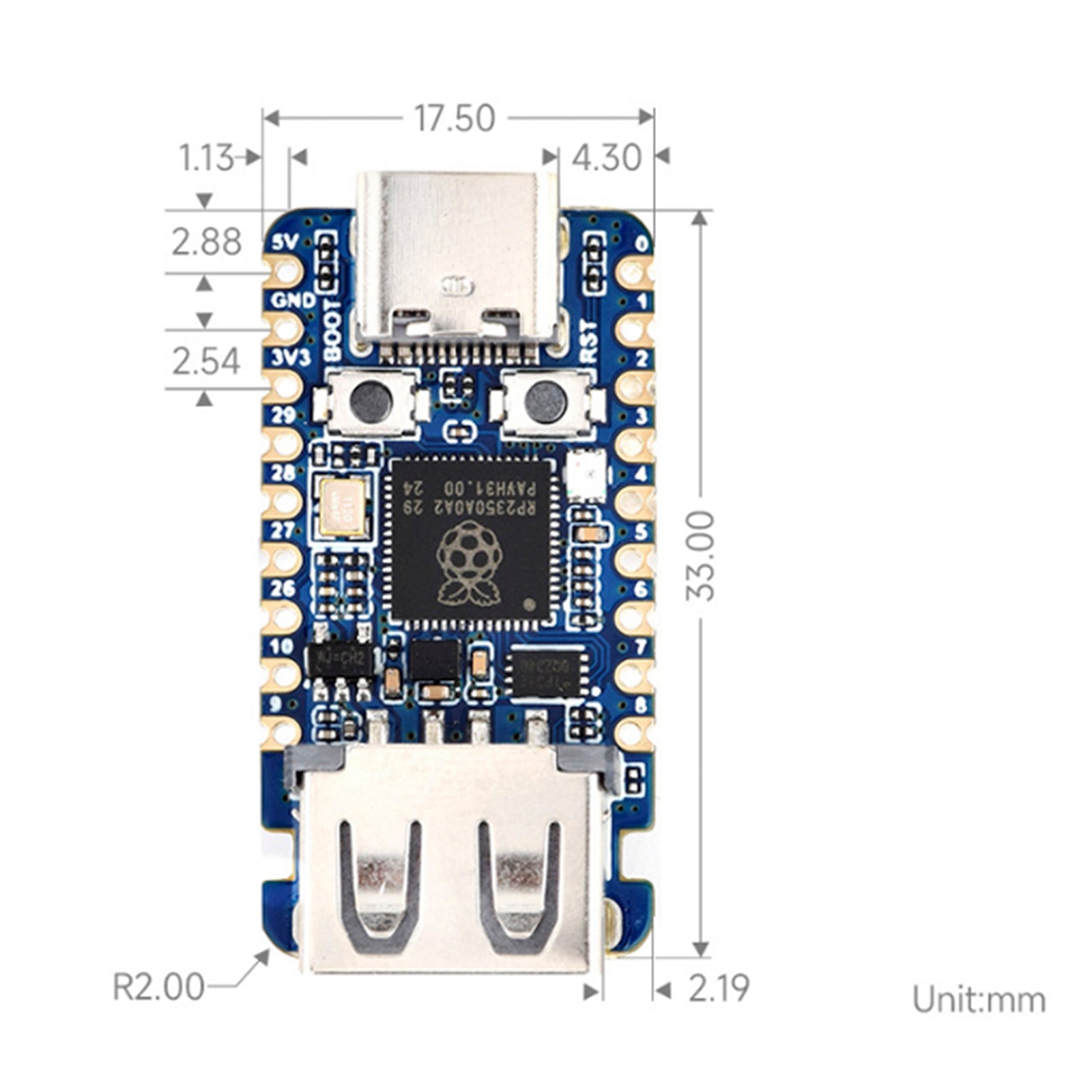 Raspberry Pi RP2350A USB-ontwikkelbord Microcontroller met dubbele architectuur