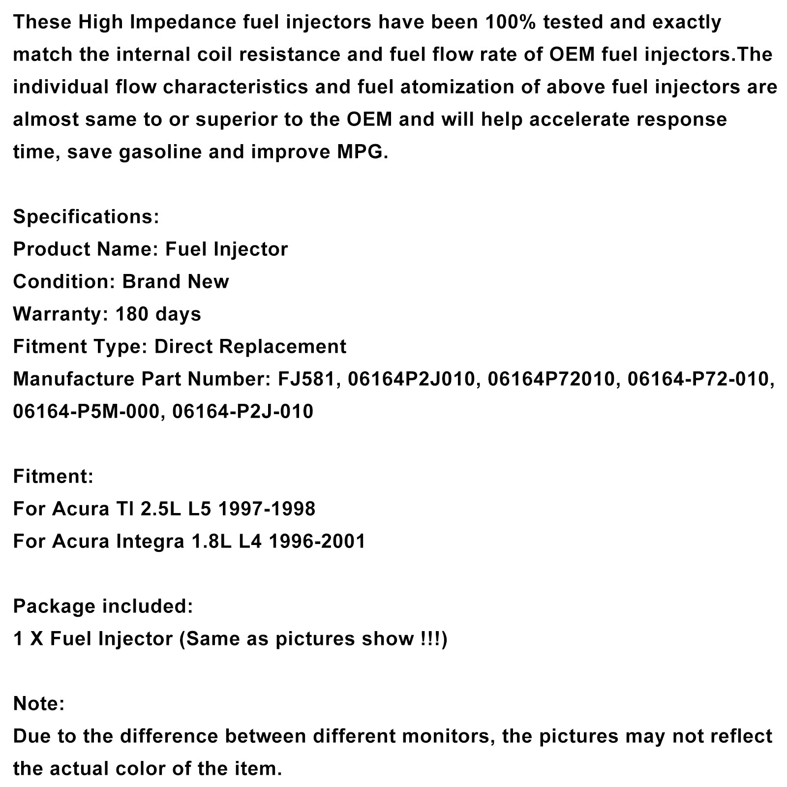 1pcs injecteur de carburant 06164-P72-010 Fit Acura Integra TL GS GS-R LS RS 1996-2001