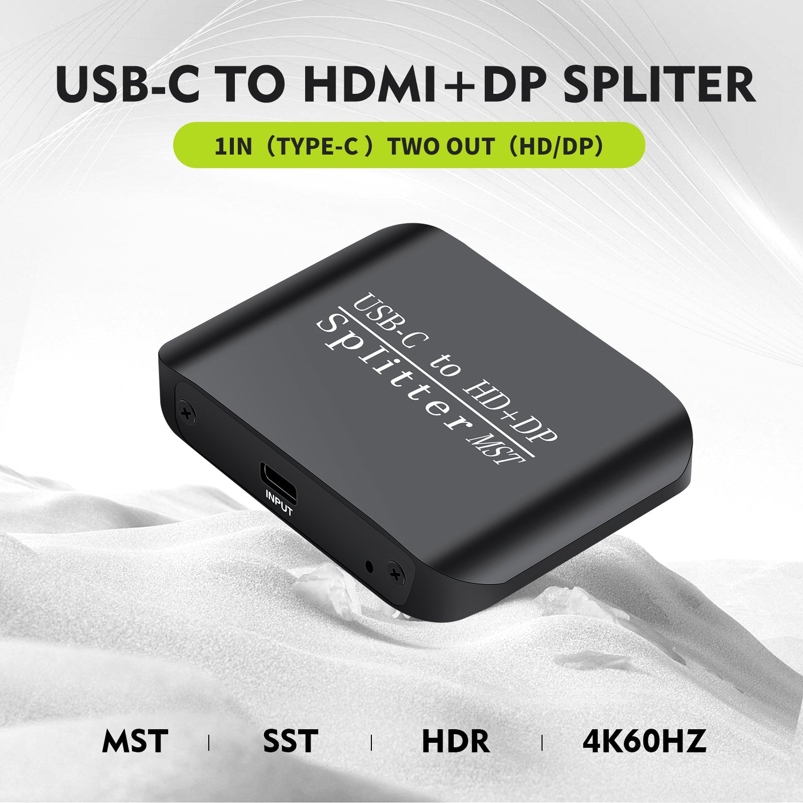 Type-C naar HDMI+DP 1x2Laptopsplitter MST Twee schermen Eén ingang Twee uitgangen