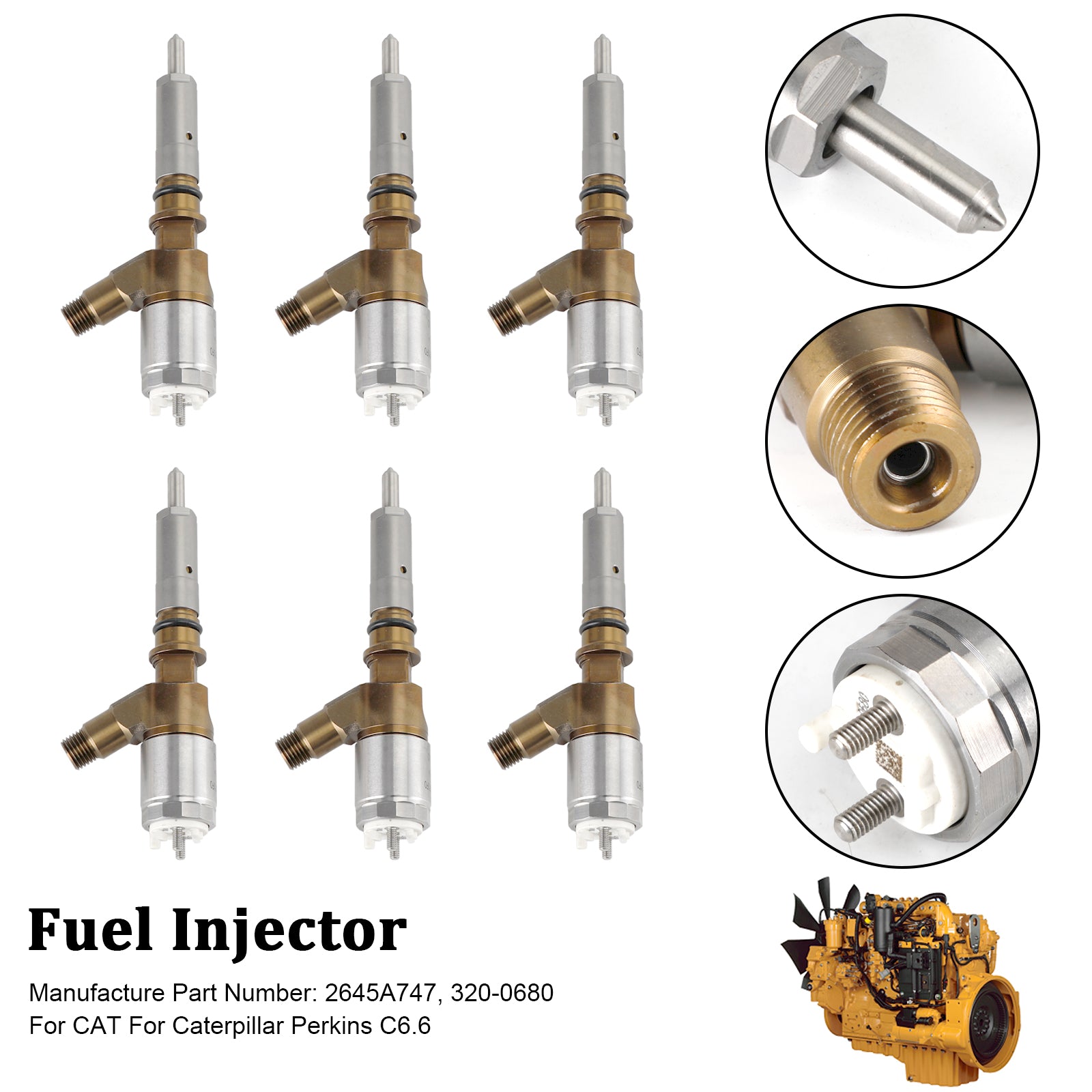 6st bränsleinsprutare 2645A747 Fit Cat Fit Caterpillar Perkins C6.6 320-0680