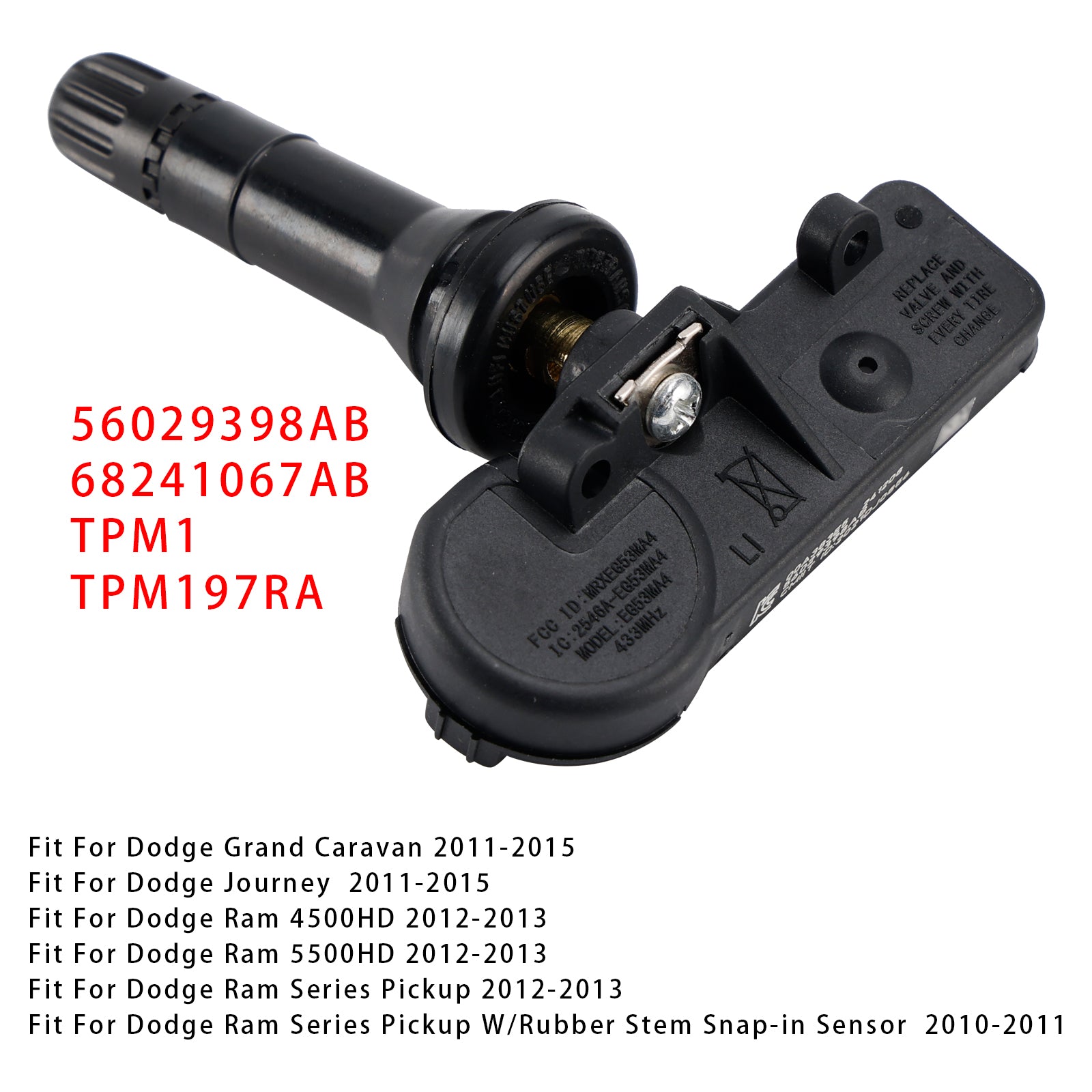 1X Sensor de presión de neumáticos TPMS para Dodge Jeep Chrysler RAM 56029398AB