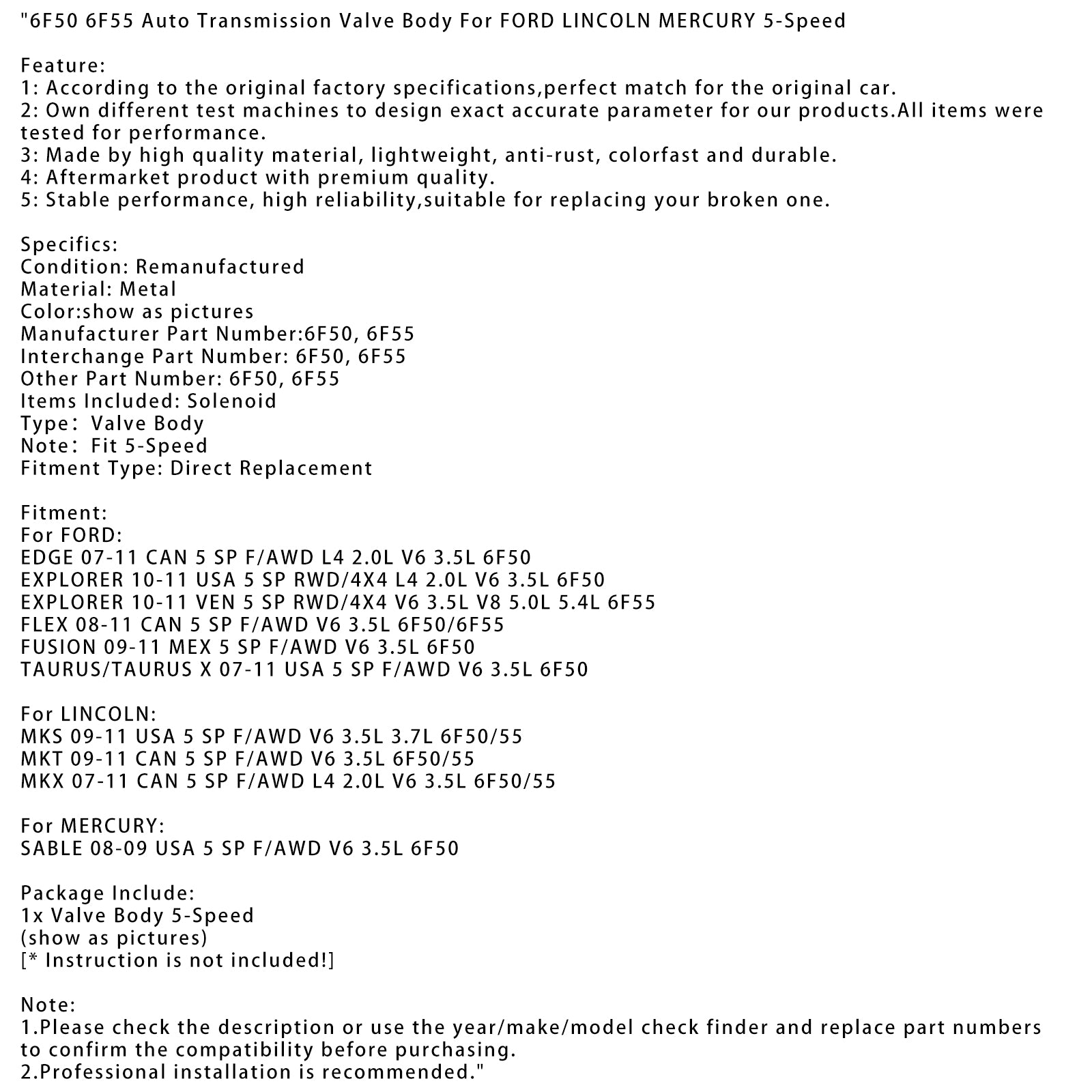 2008-2009 MERCURY SABLE USA 5 SP F/AWD V6 3.5L 6F50 Automatische Transmissie Klephuis 5-speed