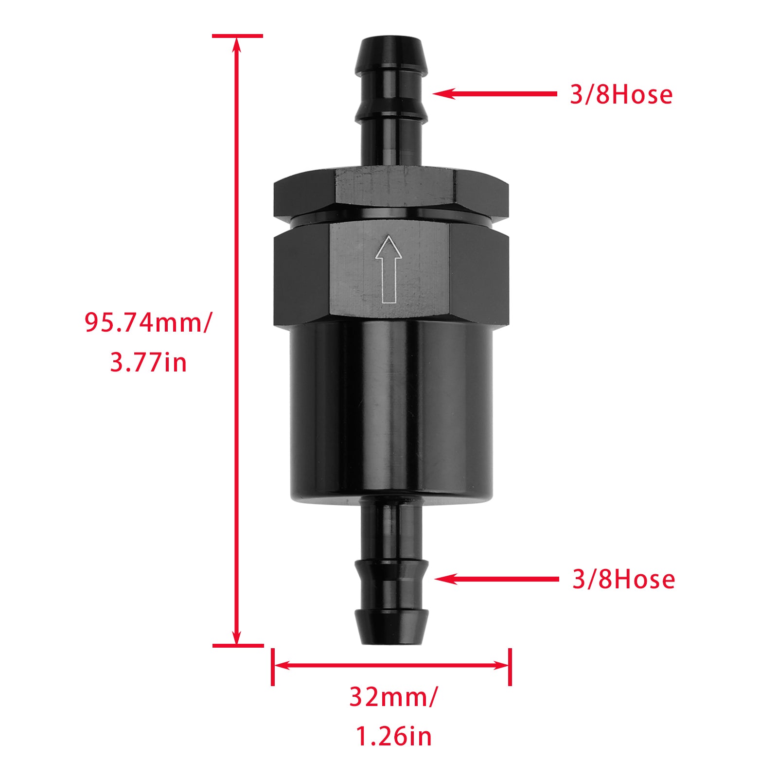 Black Inline EFI Fuel Systems Filter Adapter 3/8" Barb With 30 Micron Filter Element