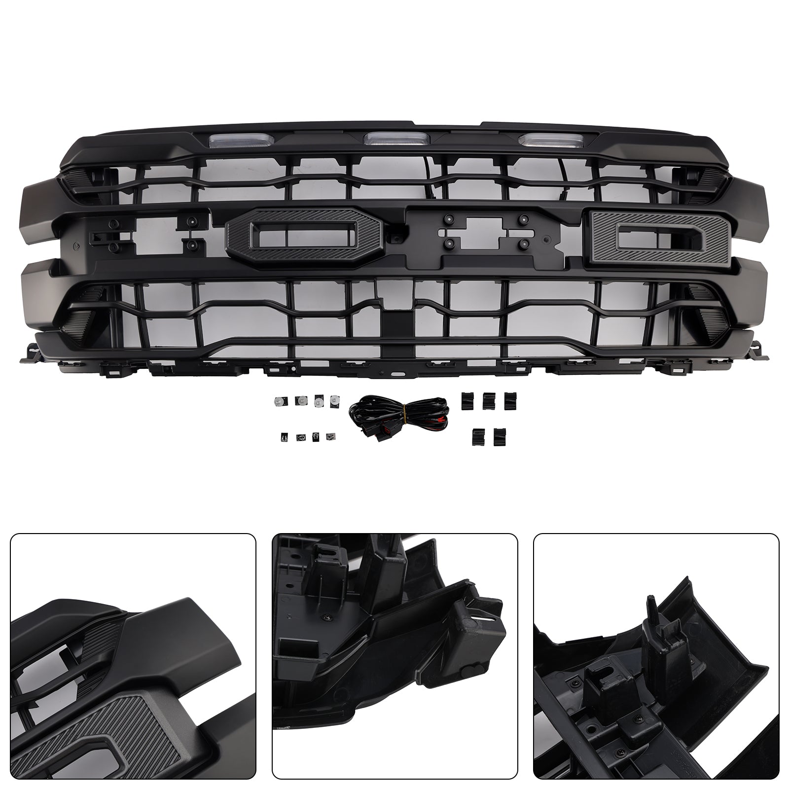 Black Front Bumper Grille Grill Fit Ford F150 RAPTOR 2024+ Only