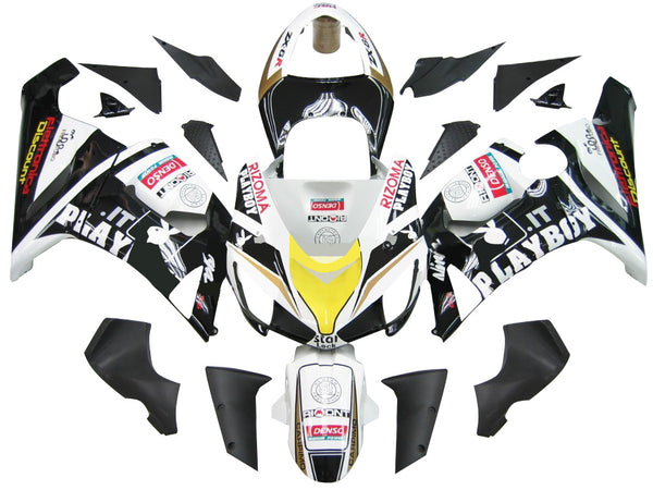 2005-2006 Kawasaki ZX6R 636 Fairings Black White Yellow Playboy Racing Generic