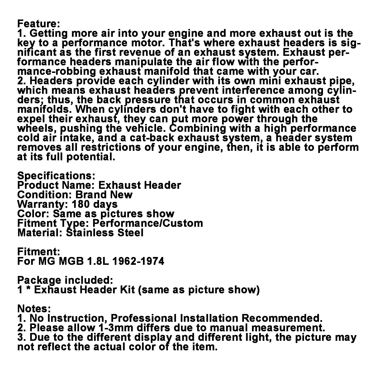 En-tête en acier inoxydable collecteur d'échappement ajustement MG MGB 1.8L 1962-1974 avec tuyau