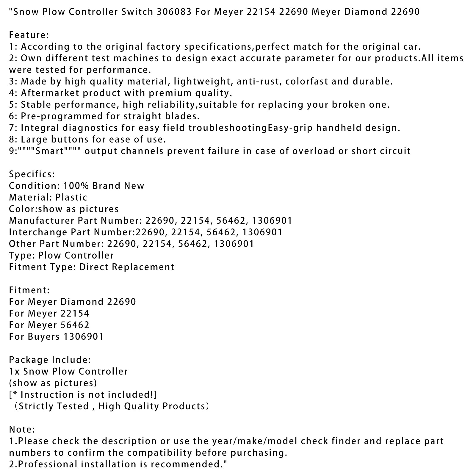 Meyer Diamond 22690 Snow Plow Controller Switch 306083