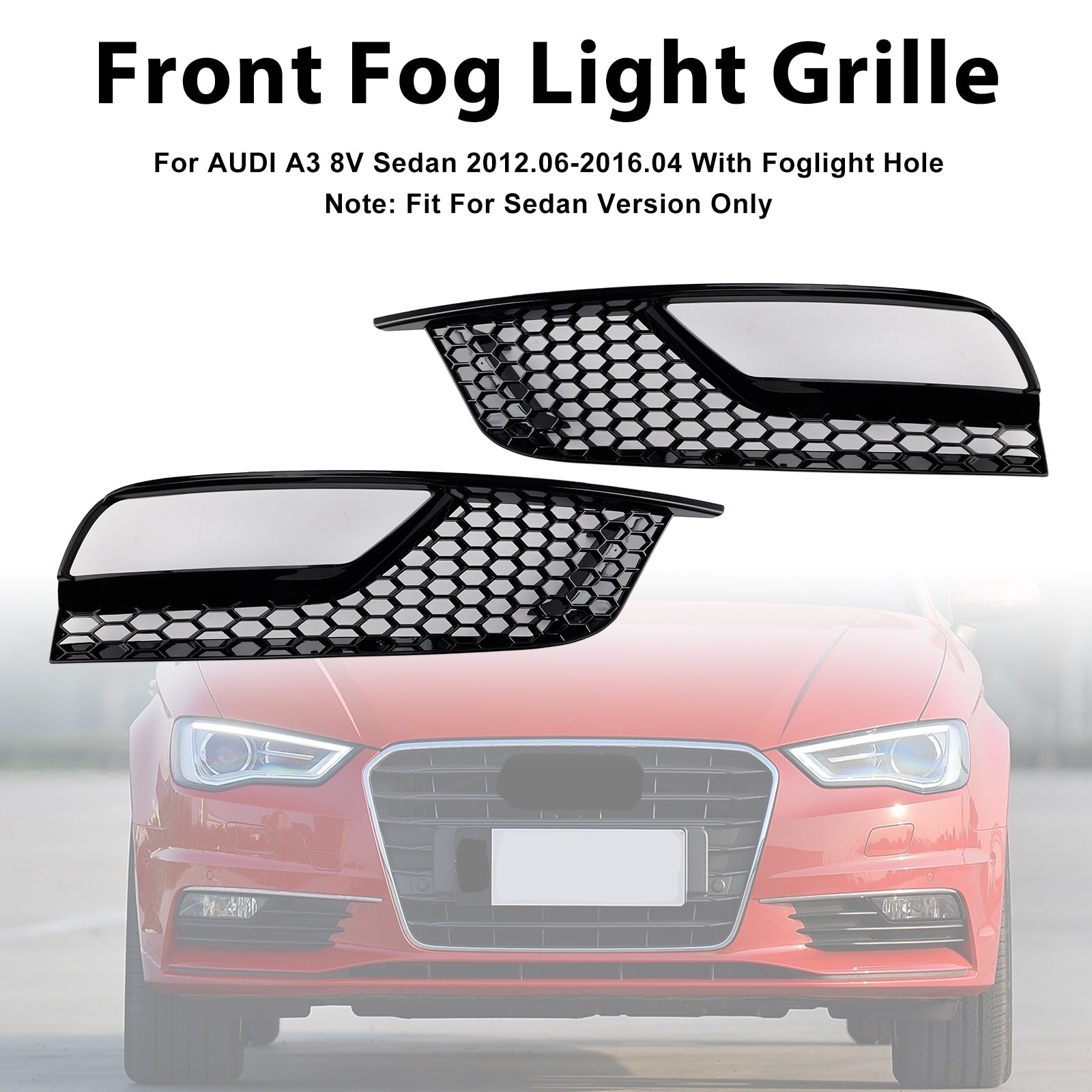 2013-2016 Audi A3 8V Sedan Gloss Black Front Fog Light Grill Covers