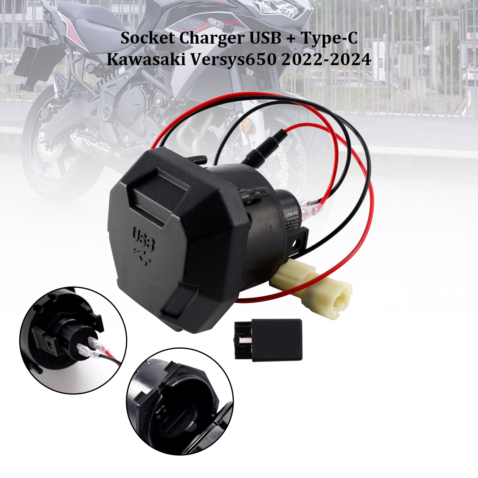 2022-2024 Kawasaki Versys 650 Right Socket Charger USB + Type-C Quick