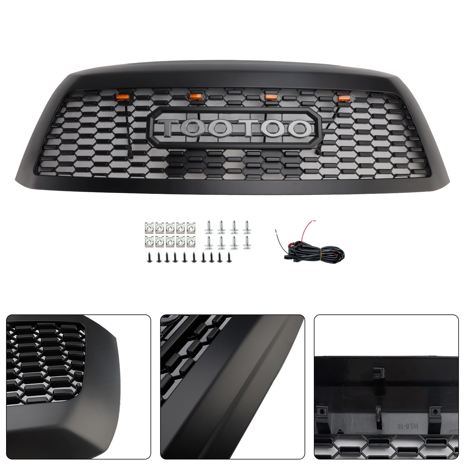 Matte Black Front Bumper Grill Grille Fit Toyota Sequoia 2008-2018 With Led