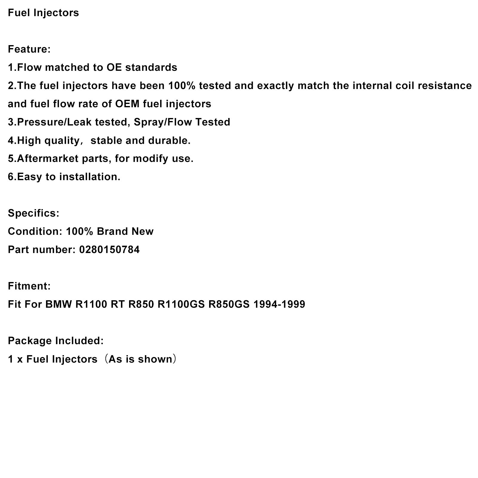 1994-1999 BMW R1100 RT R850 R1100GS R850GS Fuel Injectors 0280150784