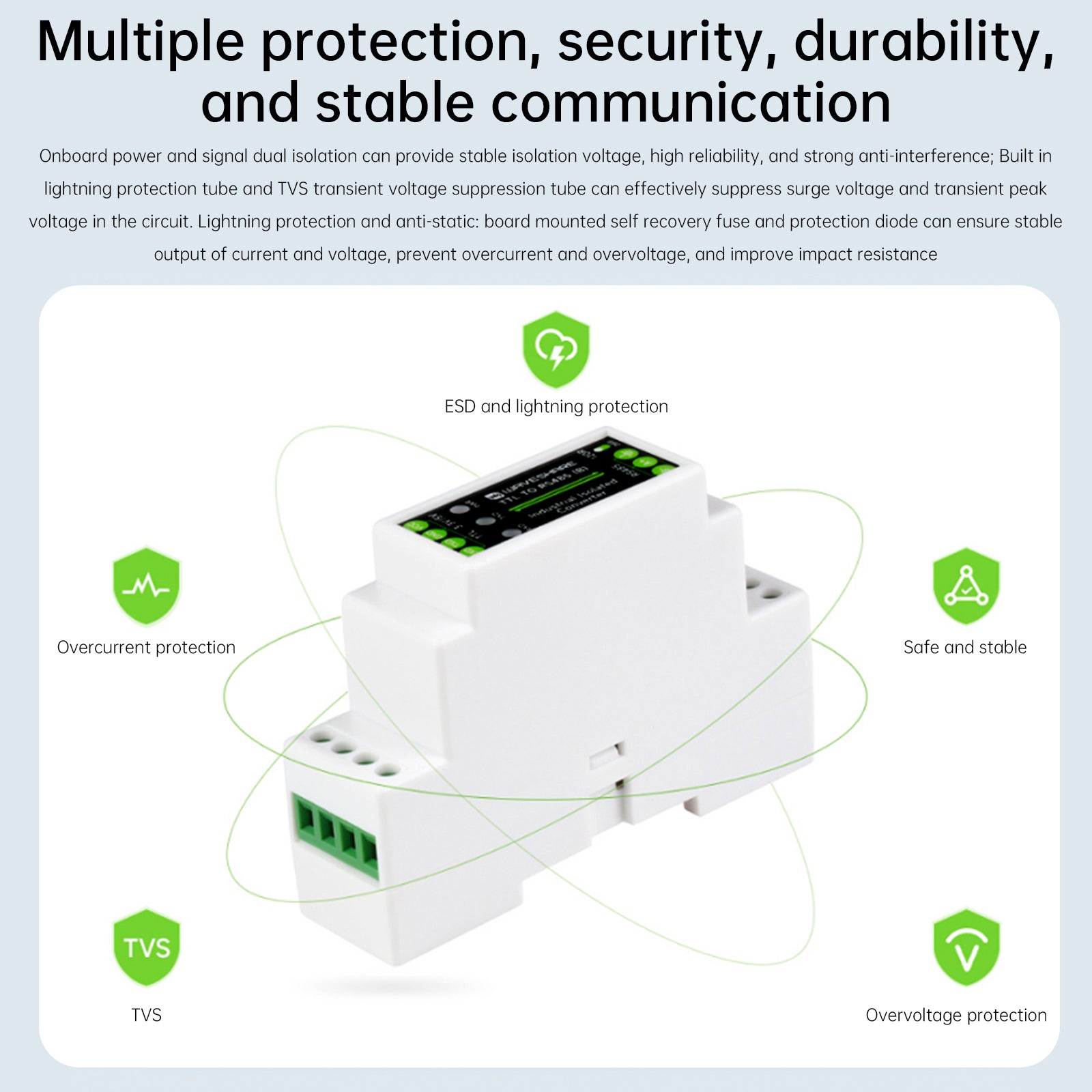 TTL naar RS485 elektrische isolatiemodule DIN-rail seriële converter overspanningsbeveiliging