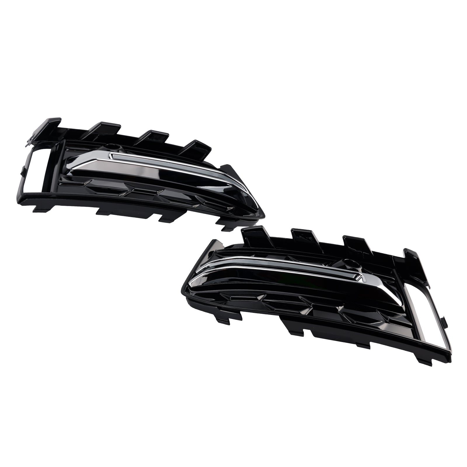 2023+ Audi A6 C8PA S-Line S6 2PCS Front Bumper Fog Light Grille Trim Black Chrome