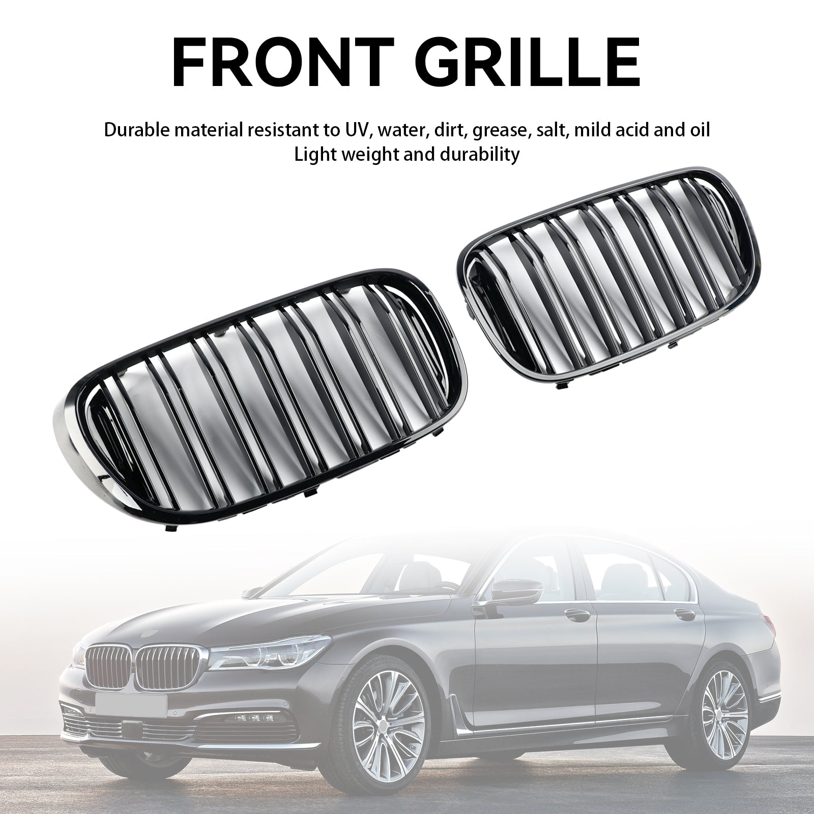 07.2015-01.2019 BMW 7-serie G11 Langhjulsbase Pre-Facelift Black 2 Slat Front Kidney Grill Grille