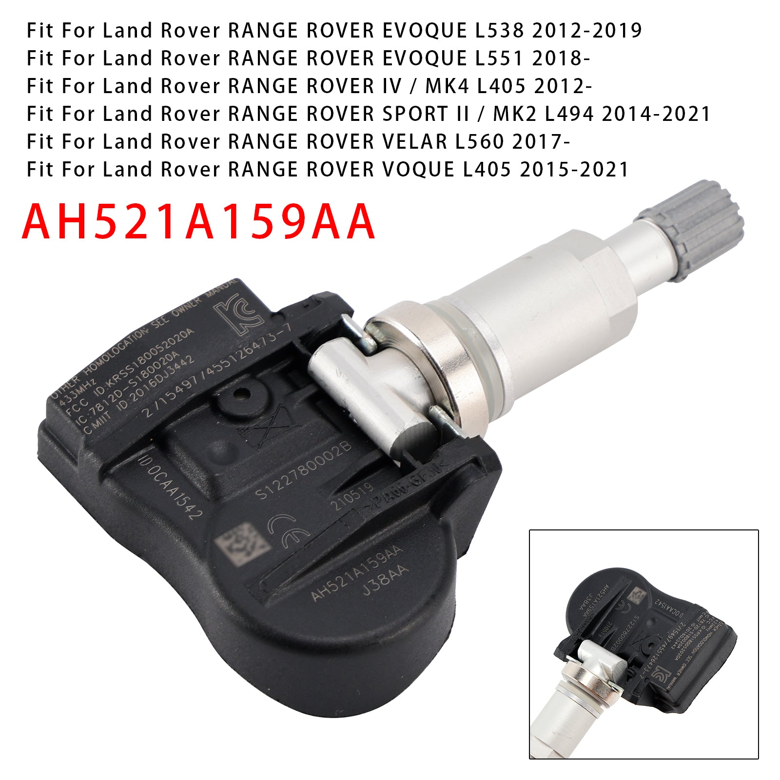 1X TPMS bandenspanningsensor voor Land Rover Jaguar AH521A159AA