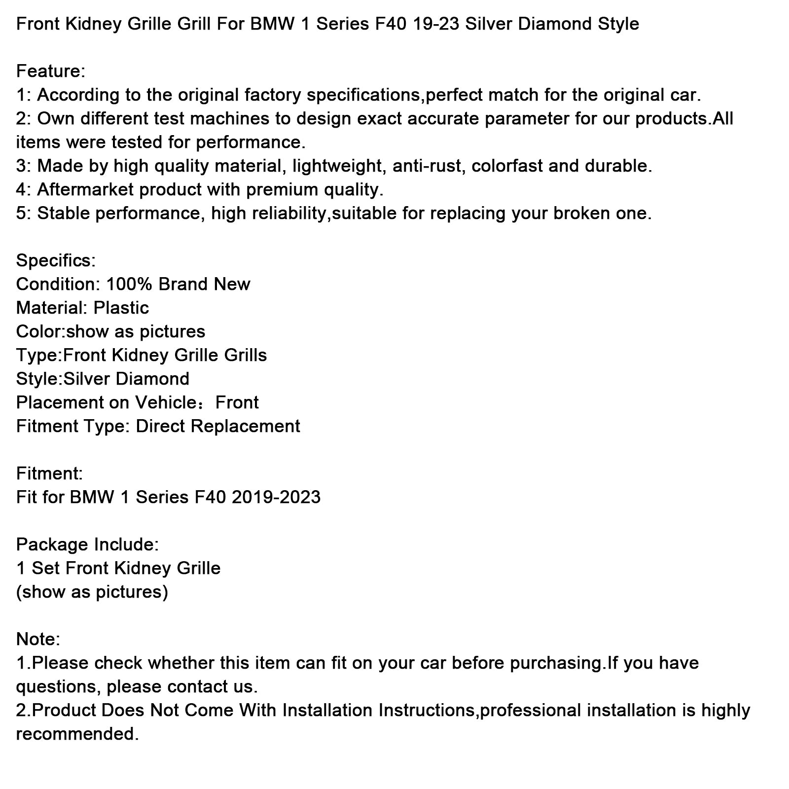 Niergrill vooraan voor BMW 1-serie F40 19-23 Silver Diamond Style