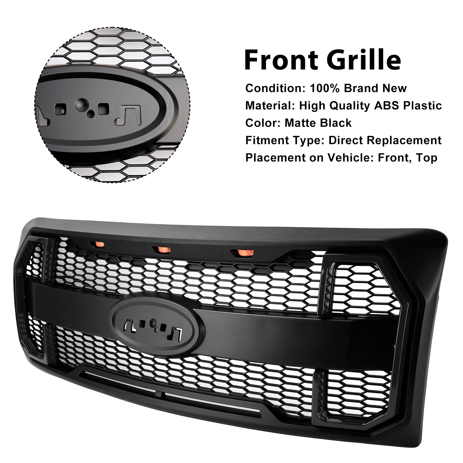 2009-2014 Ford F150 Matte Black Raptor Style Front Bumper Grille Grill W/LED