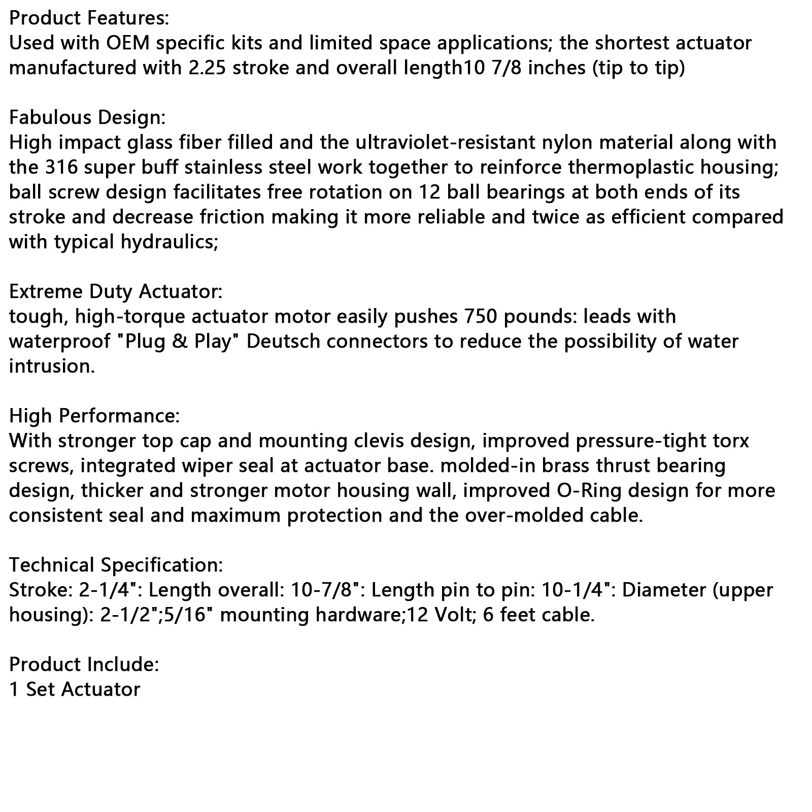 15057-001 Extreme Duty Actuator 2-1/4" Stroke 12V 101 XDS Actuator Trim Tab