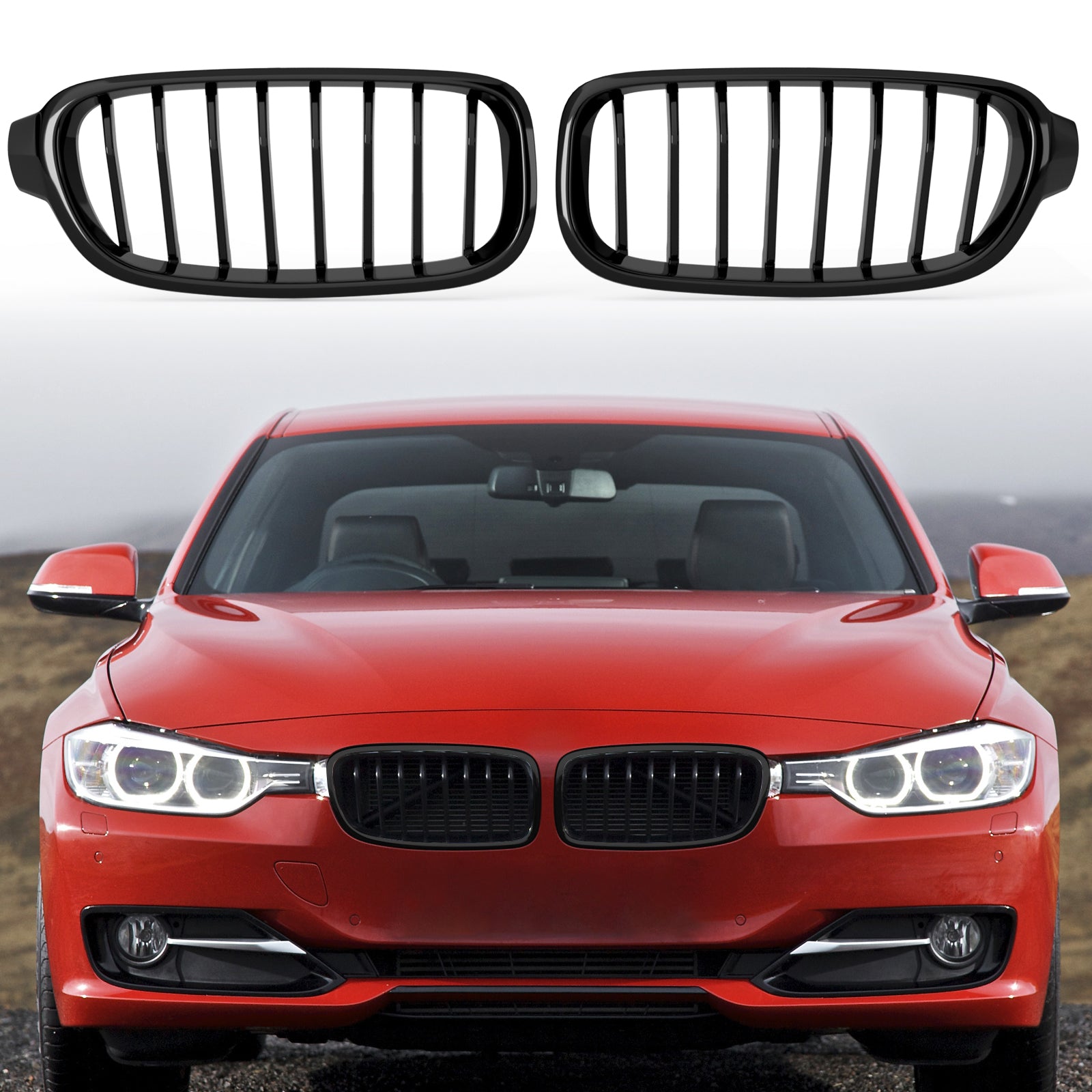 2012-2019 BMW 3-Series F30 Sedan Gloss Black Front Kidney Grill Grille