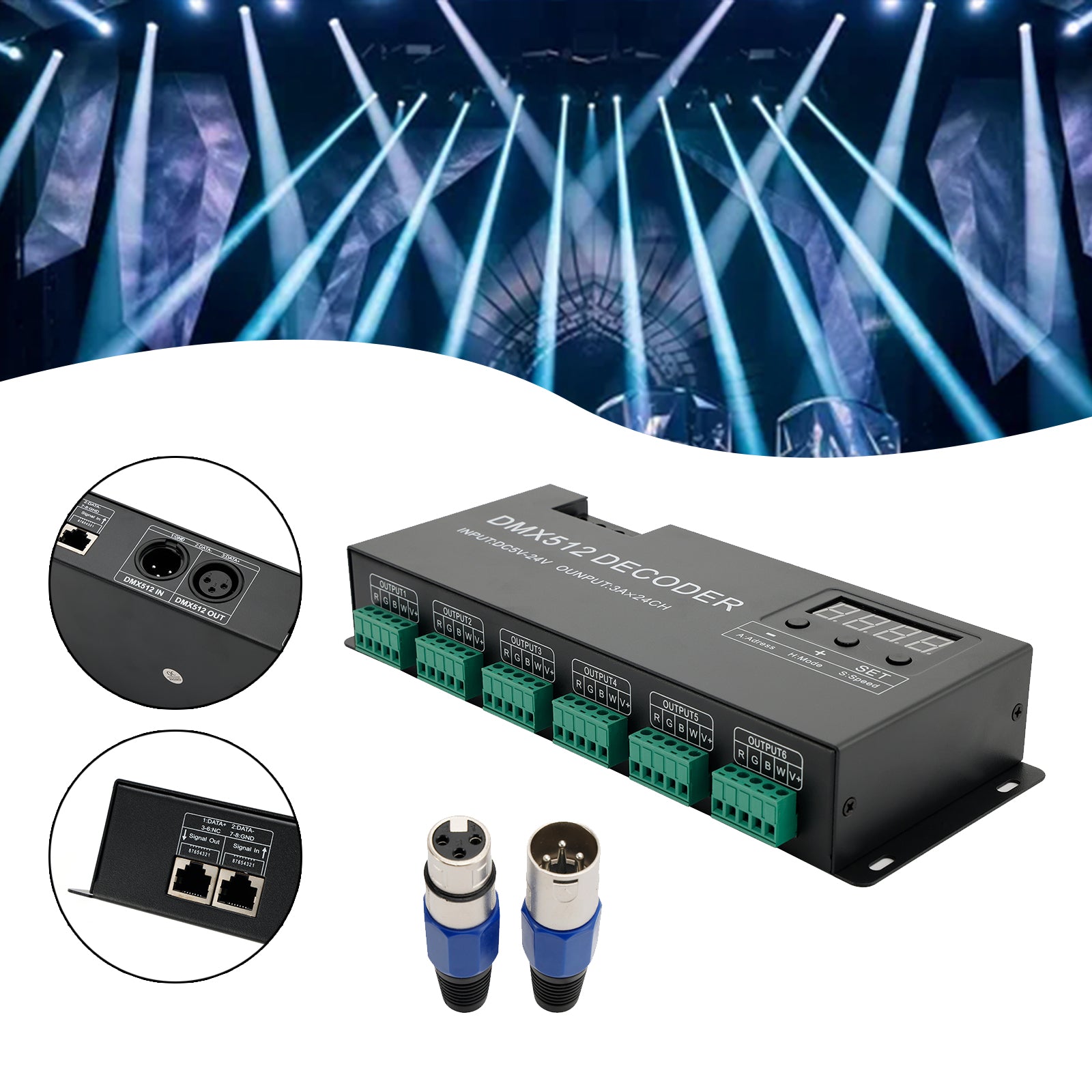 24 Channel DMX 512 Decoder RGBW PWM Dimmer Driver LED Strip Light Controller