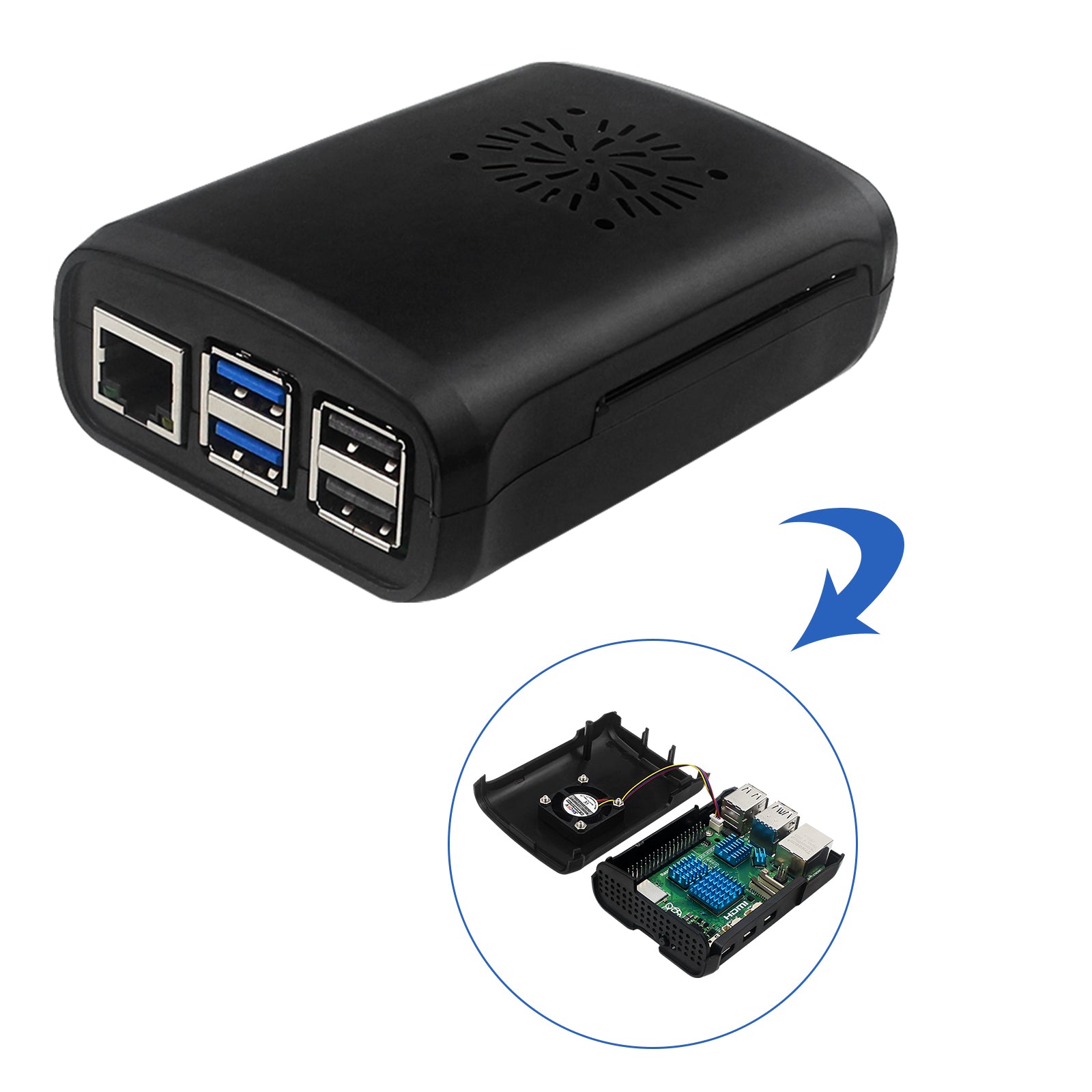 ABS Shell Raspberry PI5/5B injektion Gjuten skyddsskal W Active Radiator