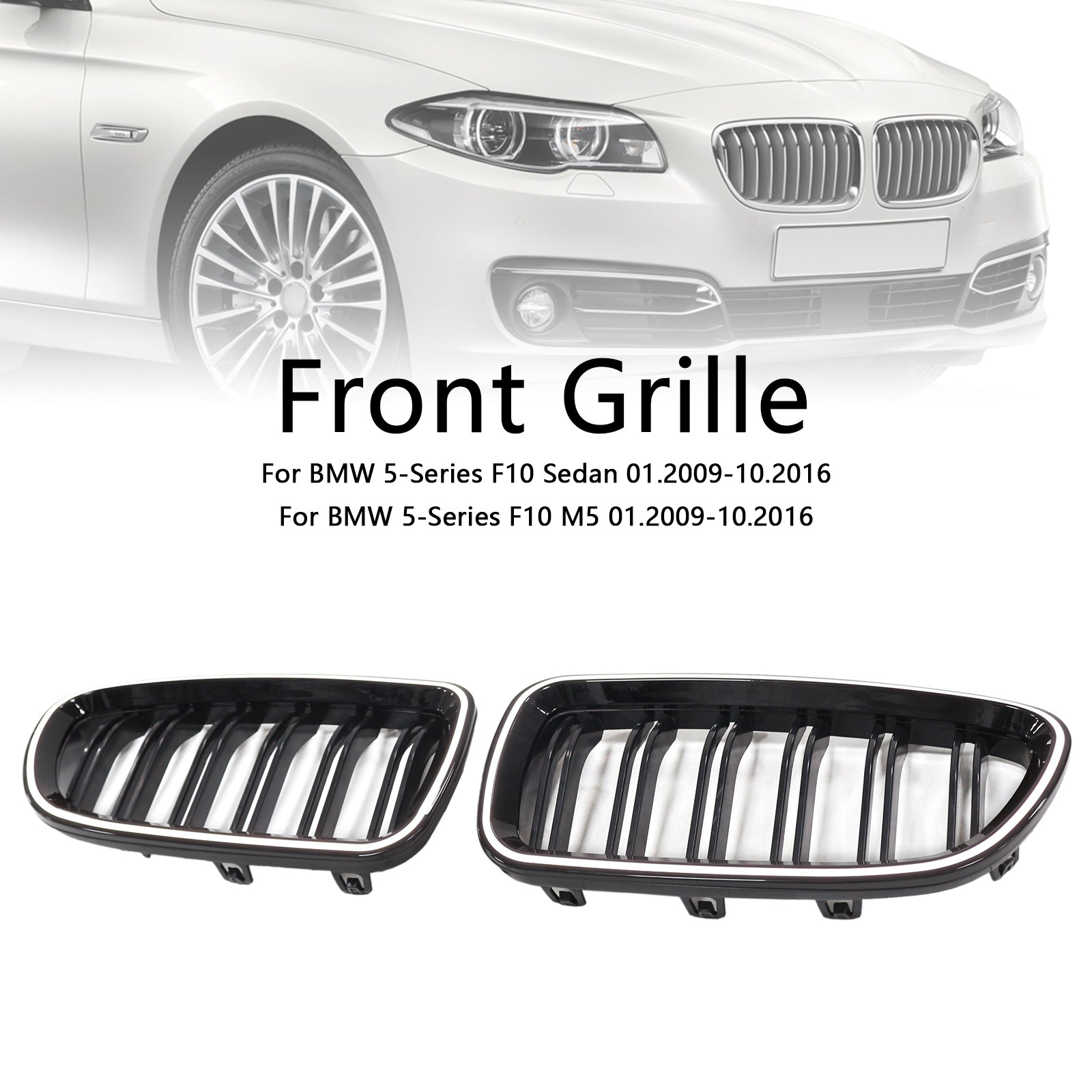 01.2009-10.2016 BMW 5-Serie F10 Sedan Nierbumpergrille Glanzend Zwart 51137203649 51137203203