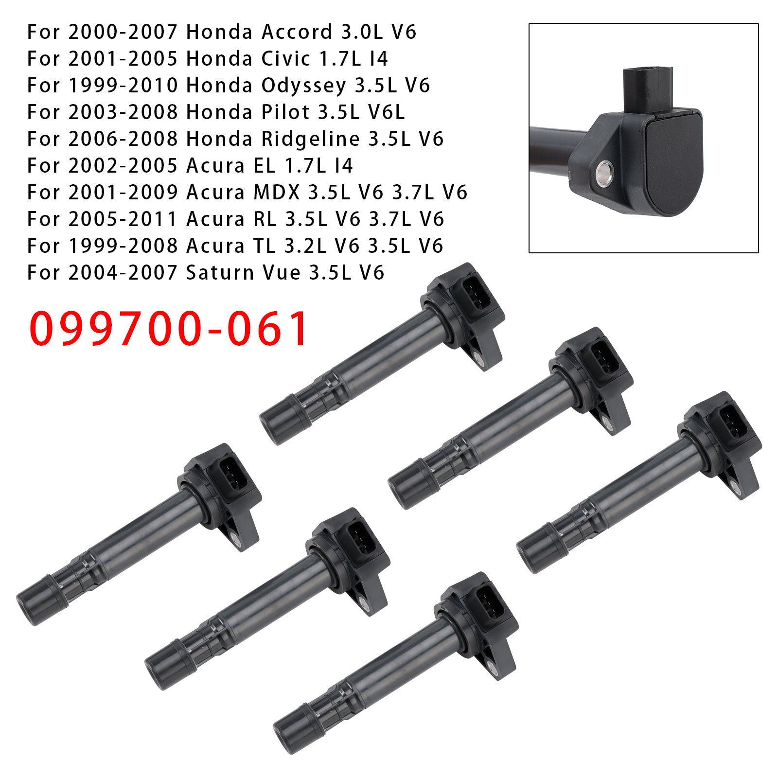 6 stuks ontstekingsspoelen 099700-061 voor Honda & Acura I4 V6 1999-2011