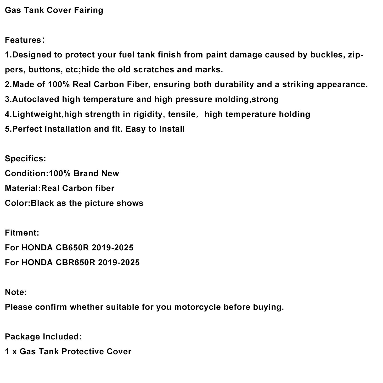 Real Carbon Fiber Tank Cover Fairing For HONDA CB650R CBR650R 2019-2025