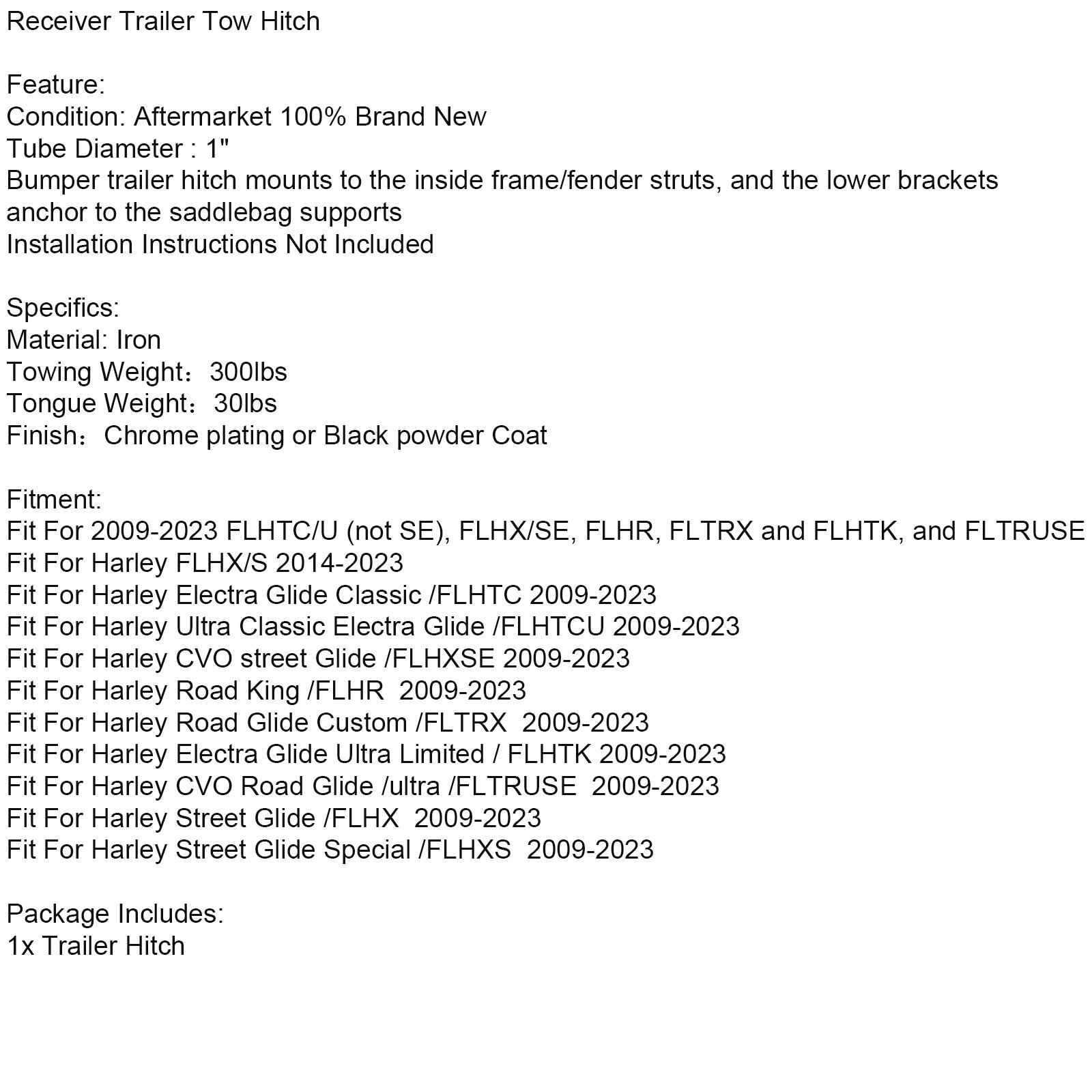 Receiver Trailer Tow Hitch Fit For Touring Electra Street Glide FLHX 2009-2023 Silver