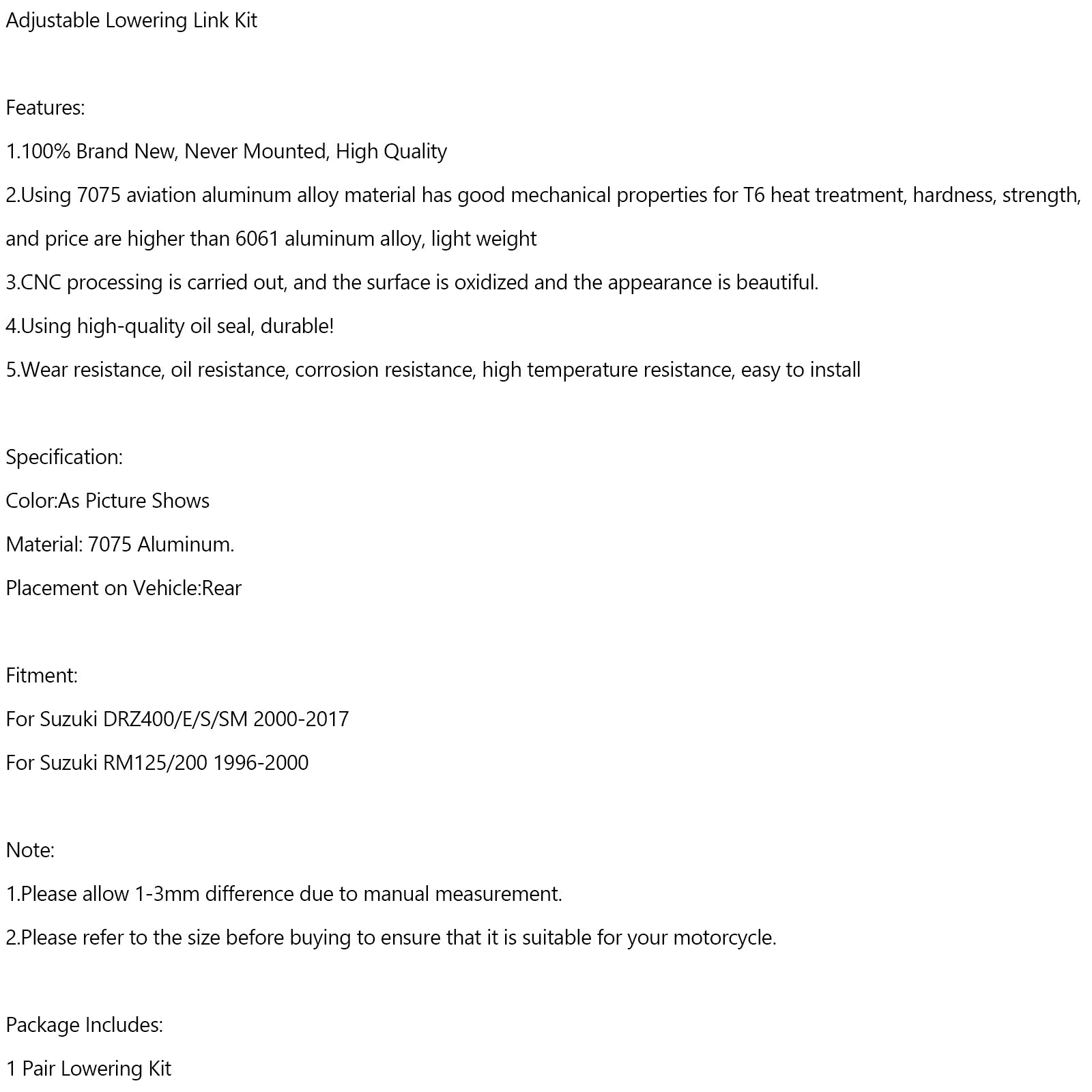 Nastaviteľná spustená súprava prepojenia pre Suzuki DRZ400/E/S/SM 00-17 RM125/200 96-00