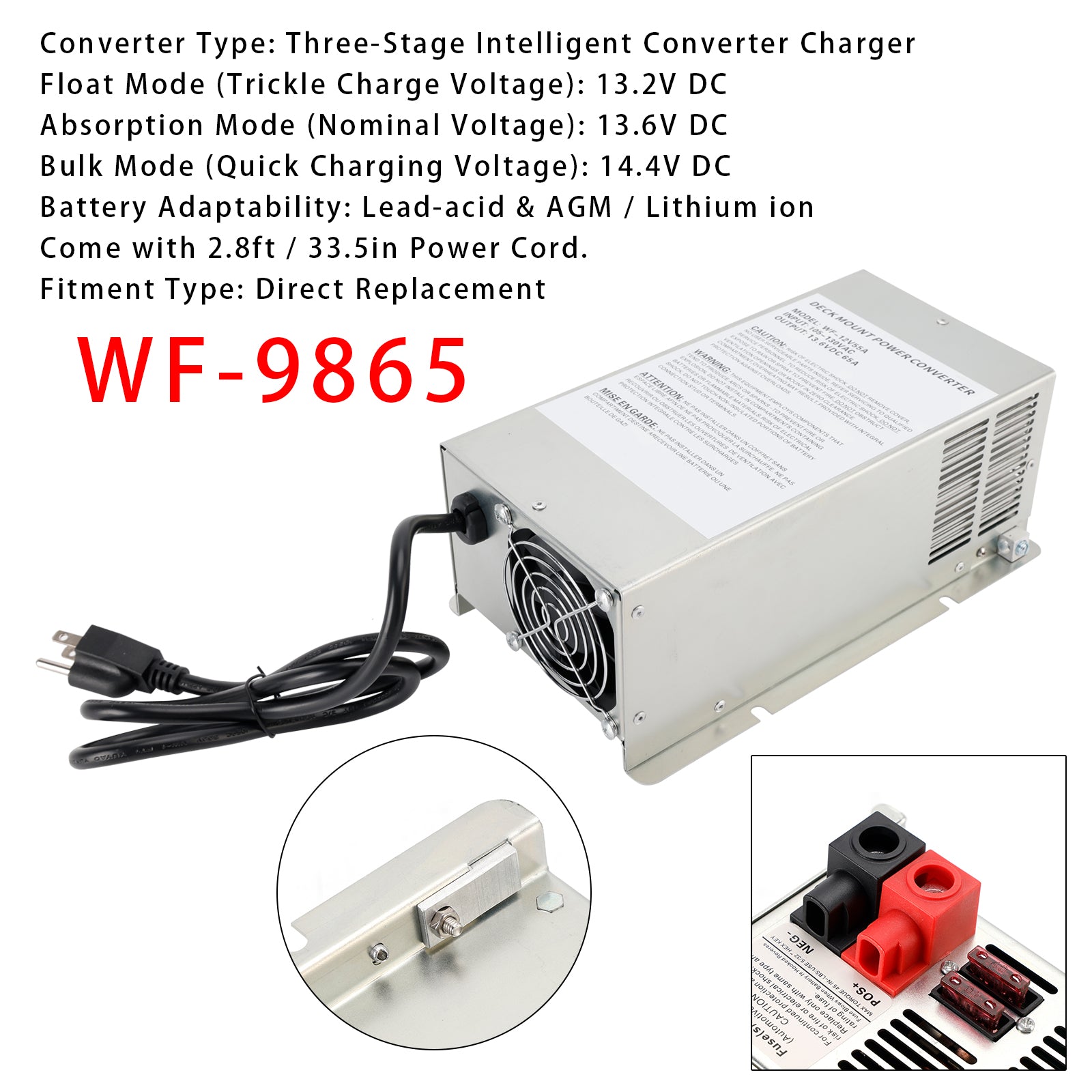 65 Amp WF-9865 Power Converter Charger RV Trailer Camper WF-9865-AD-CB WF-9800