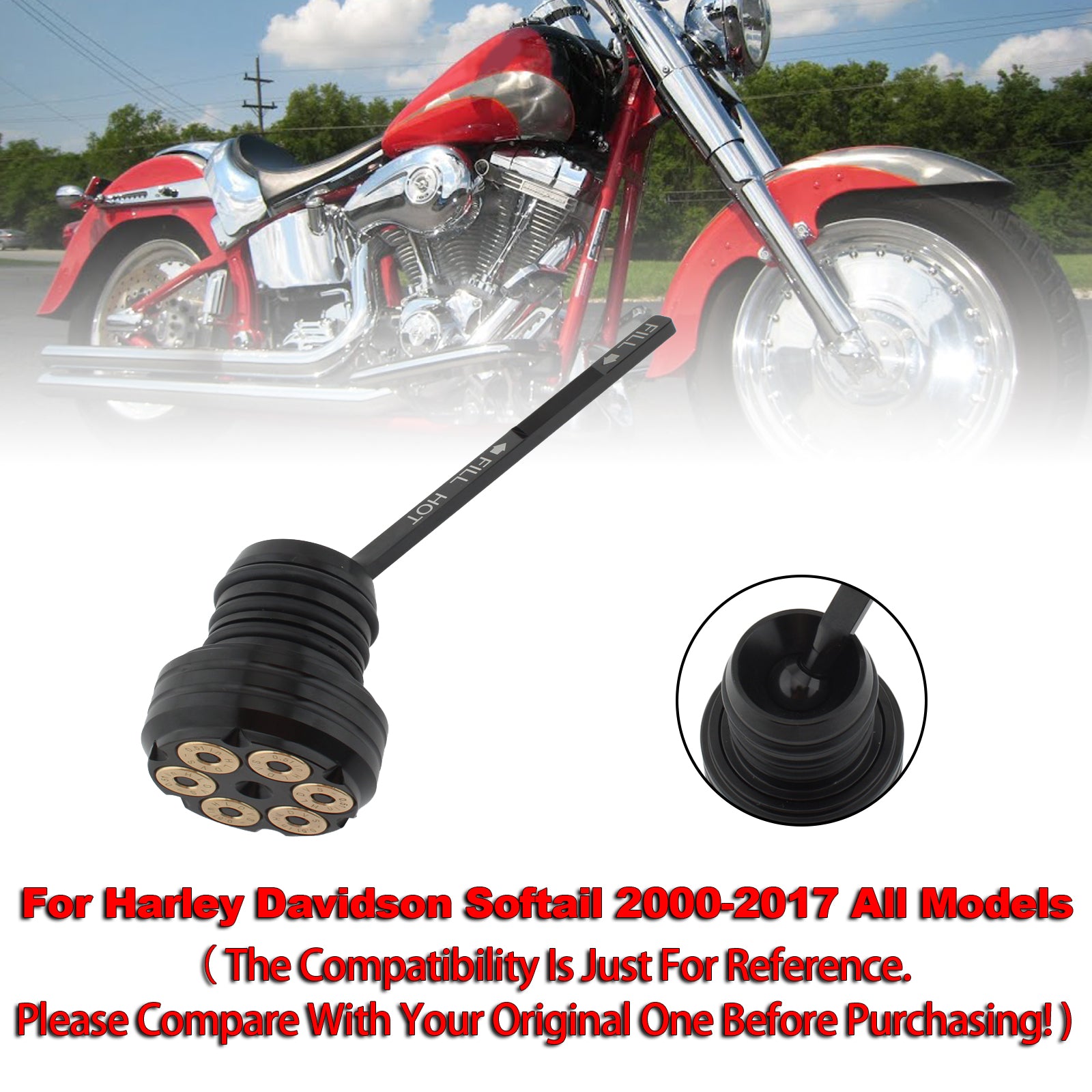 Olje dipestick tank cap plugg for softail 2000-2017 Alle modeller