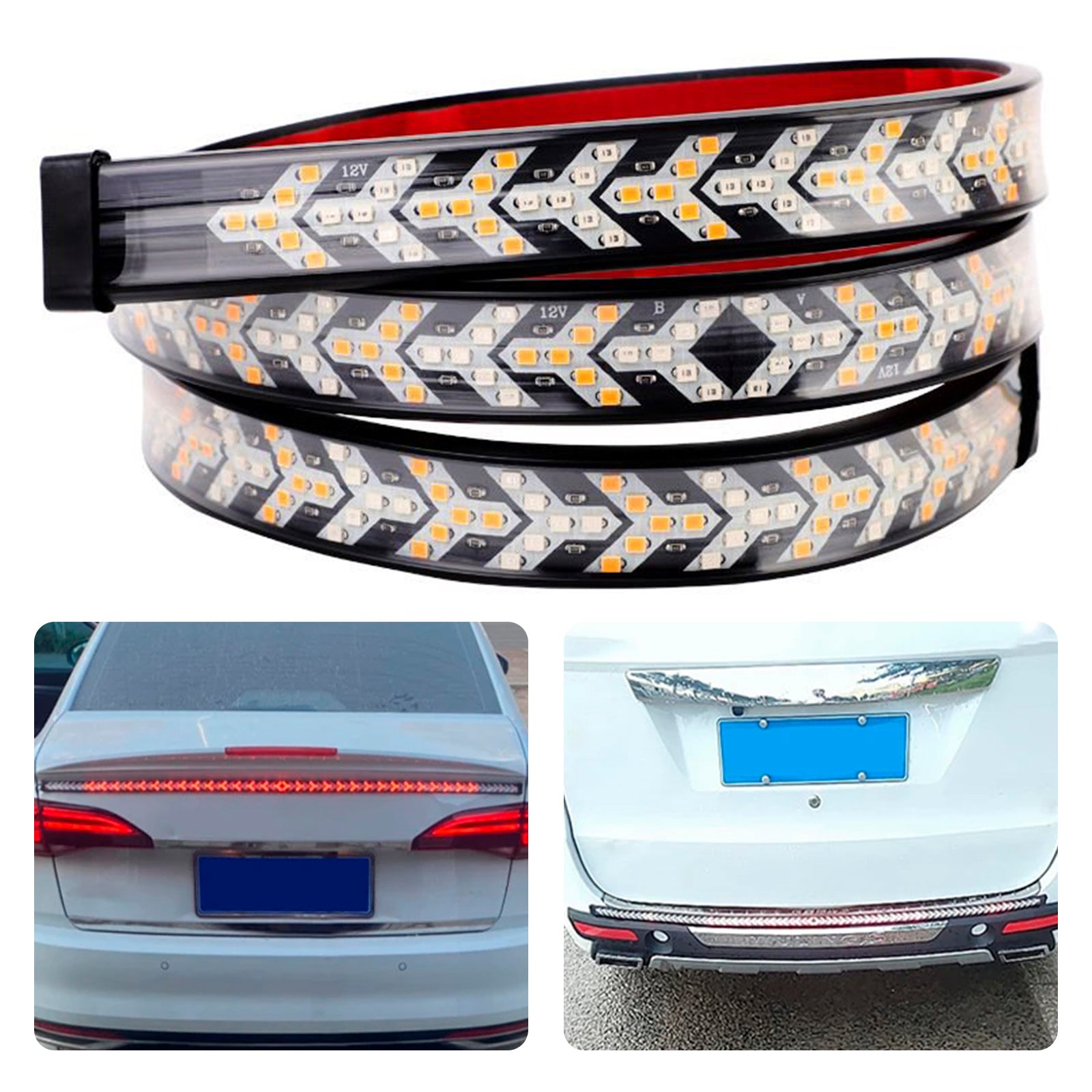Tira de luces traseras LED para coche y camión, lámpara de señal de giro que fluye dinámicamente, hueso de pescado, 1,5 metros