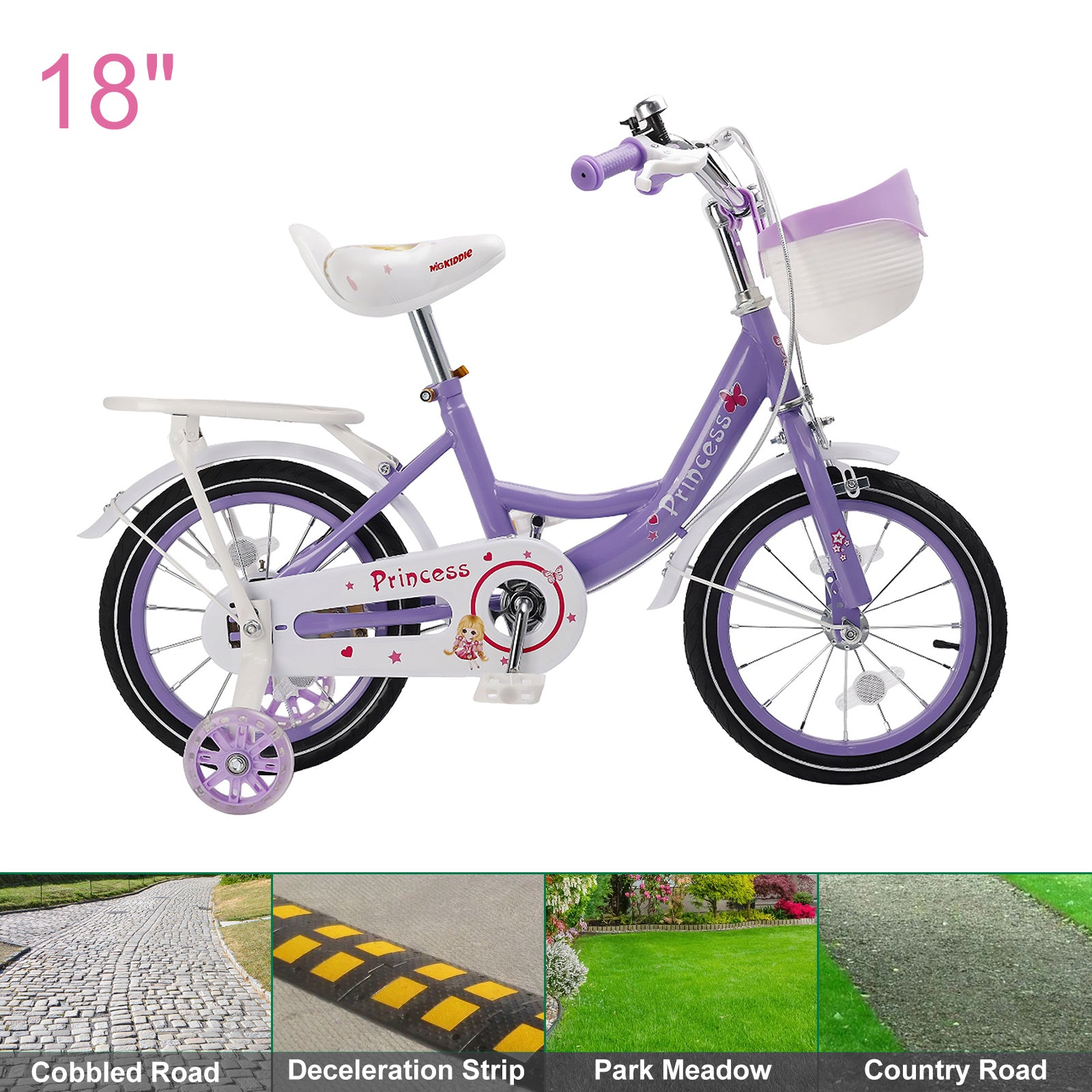 16"/18" Children Princess Bicycle Girls Bike with Removable Training Wheels Pink
