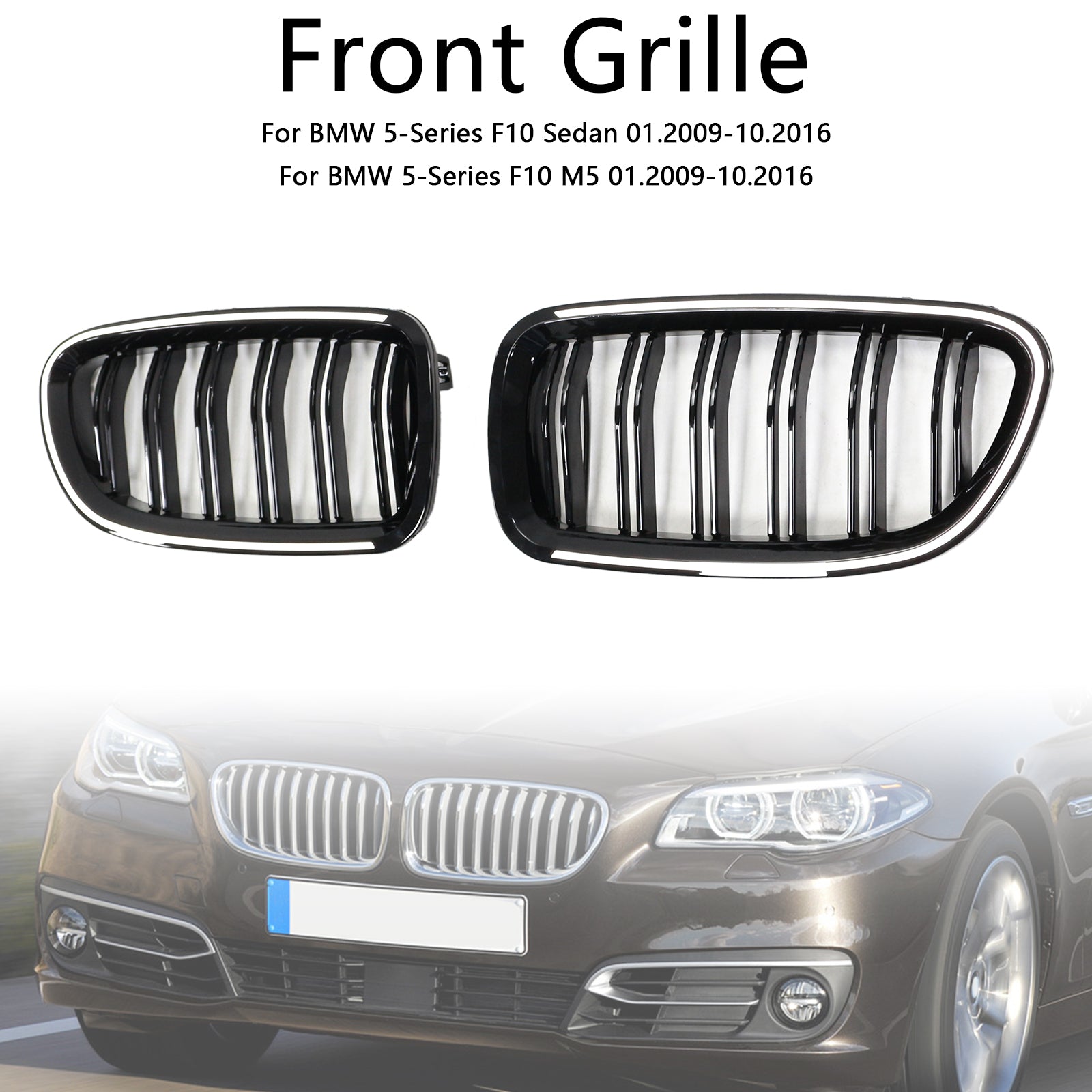 01.2009-10.2016 BMW 5-Serie F10 Sedan Nierbumpergrille Grill Glanzend Zwart 51137203203 51137203204