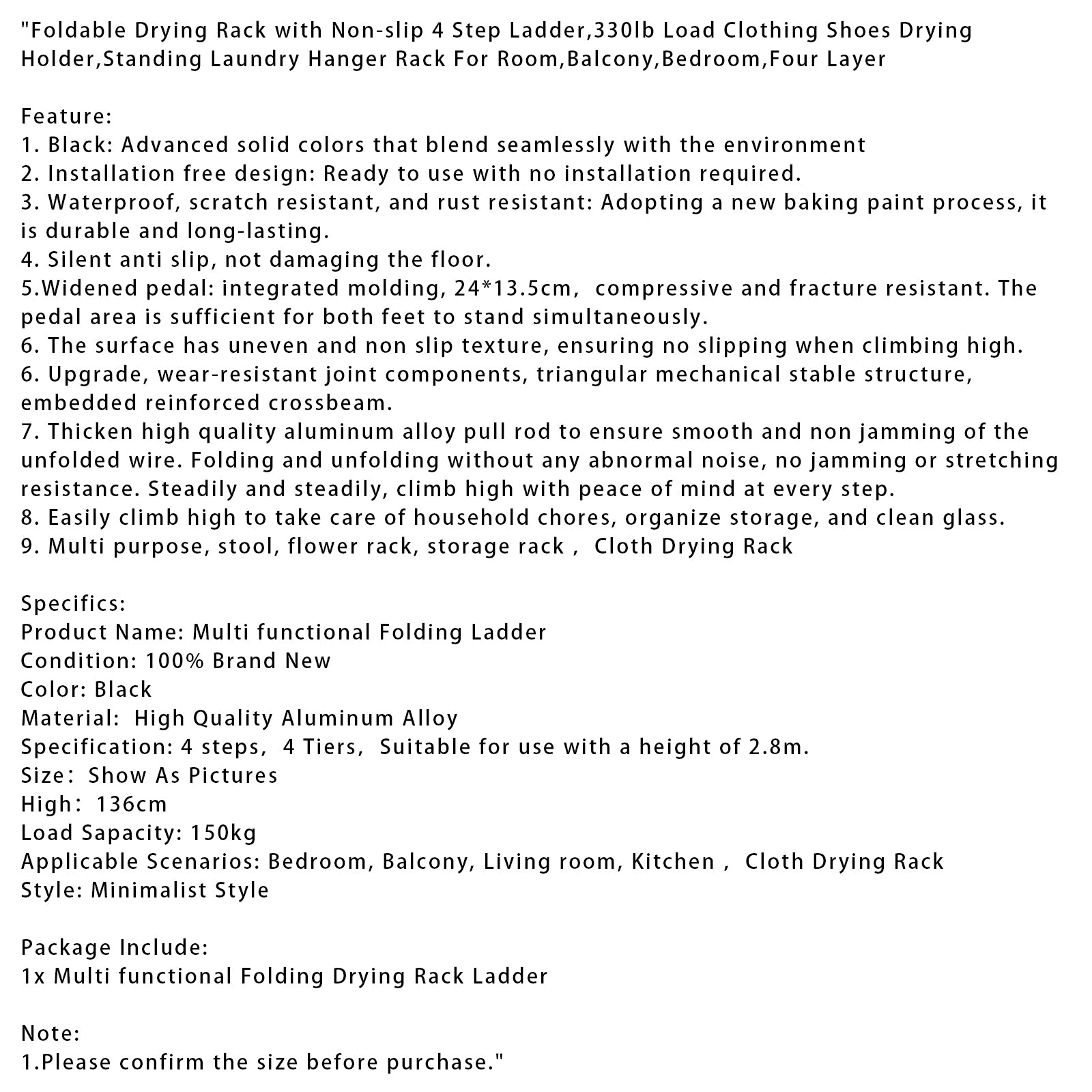 Sammenleggbart tørkestativ med sklisikre 4-trinns stige 330 pund klær sko Tørking