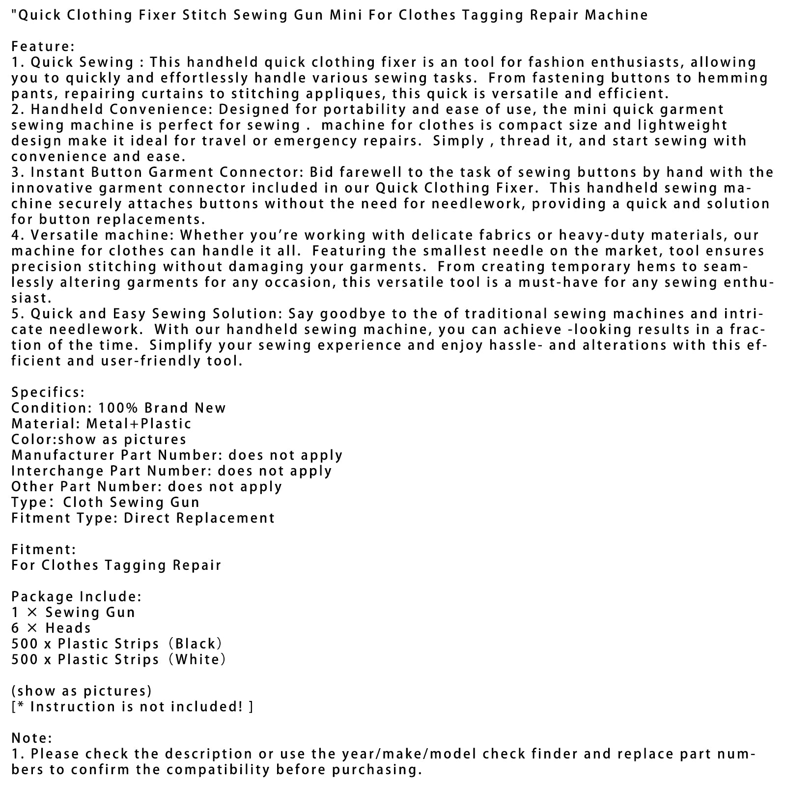Mini de pistola de pistola de costura para fixador de roupas rápidas para a máquina de reparo de marcação de roupas