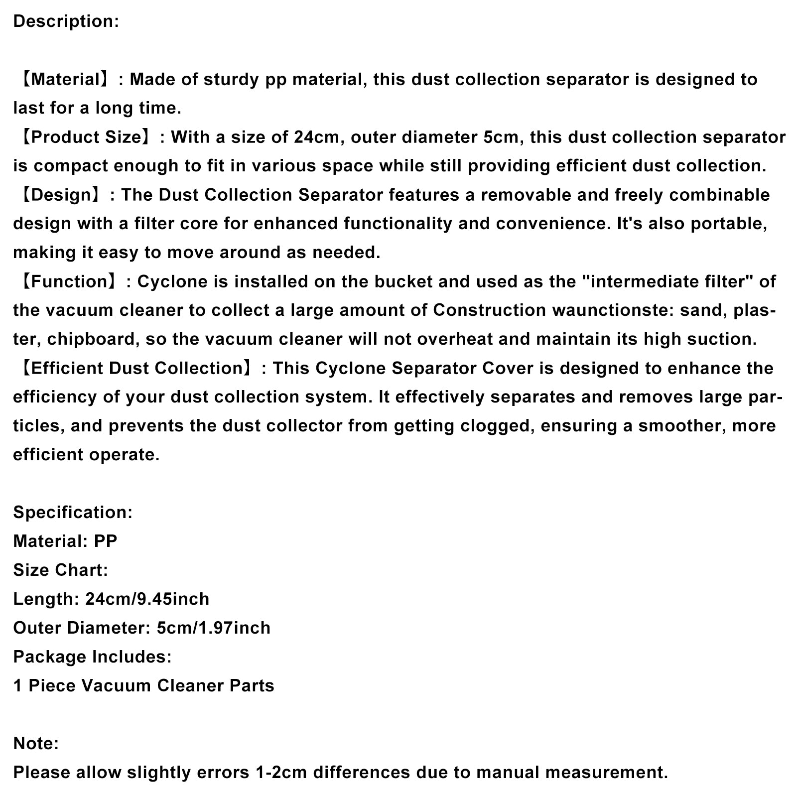 Sépréteur de poussière de poussière de filtre à cyclone pour le sable de bricolage du bois