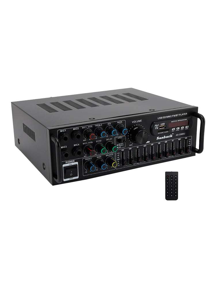 Bluetooth 5.0 HiFi Sunbuck 2000W Stereo Power Amplifier Karaoke FM USB SD AUX