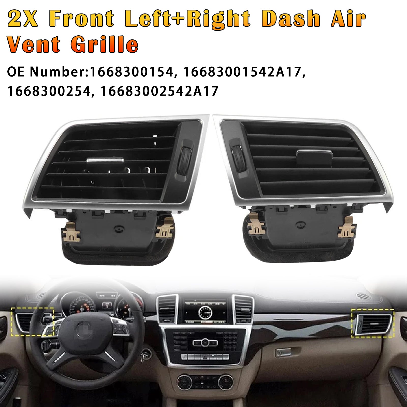 2X Front Left+Right Dash Air Vent Grille For Benz W166 X166 GL450 2012-2015