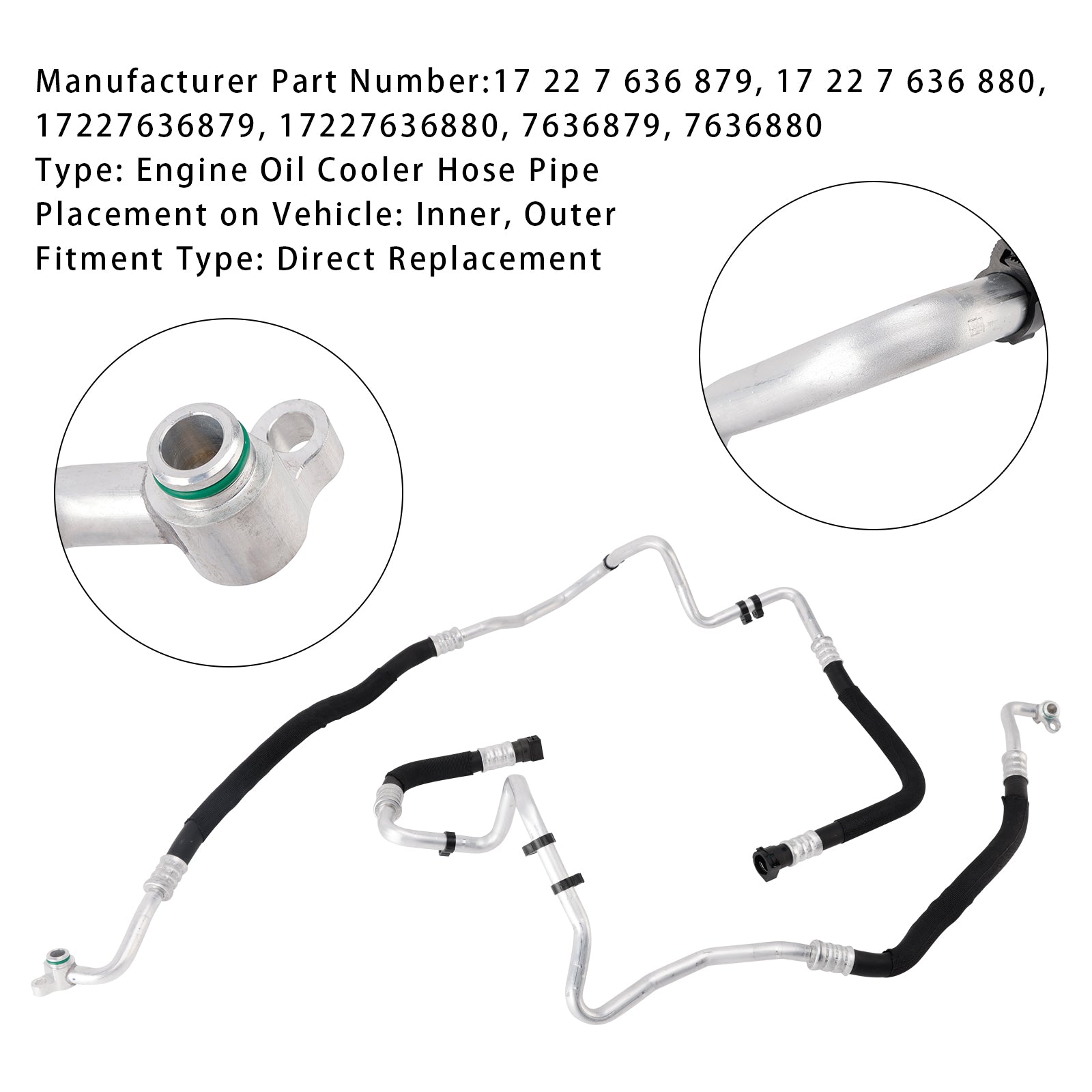 2014-2016 BMW 5 series three-box version (F10 modified version) 2X Engine Oil Cooler Hose Pipe Inlet & Outlet 17227636879