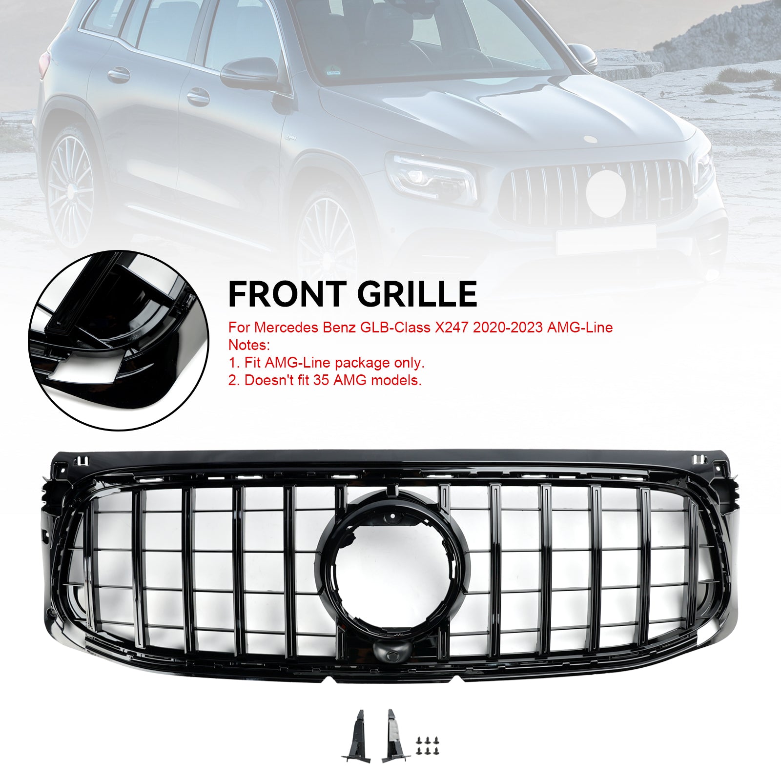 Grille de pare-chocs avant noire brillante Mercedes Benz GLB X247 AMG-Line 2020-2023