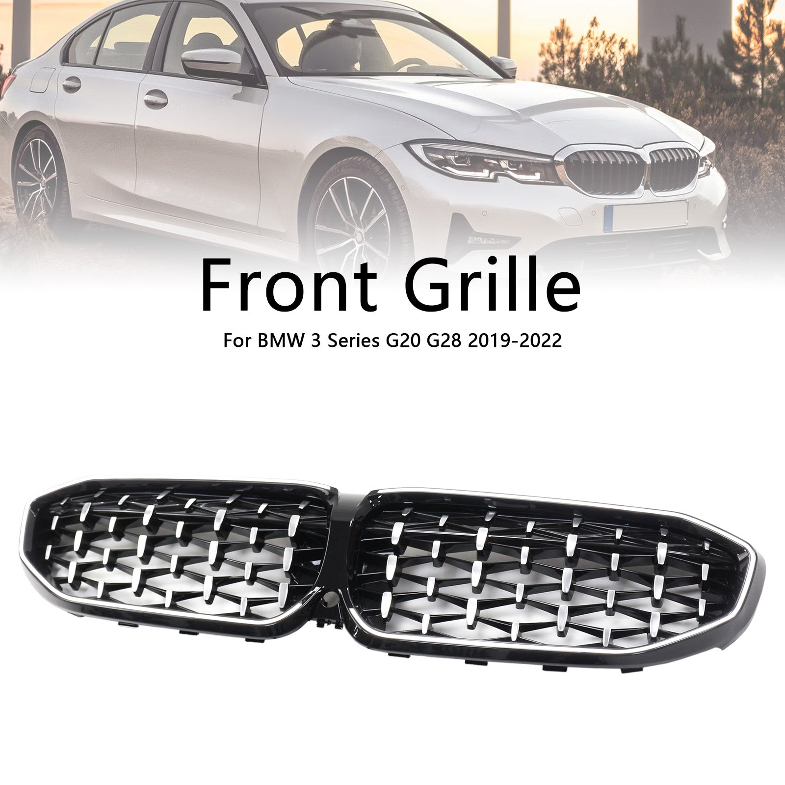 Parrilla de riñón de diamante cromado para BMW Serie 3 G20 2019-2022 51138072085
