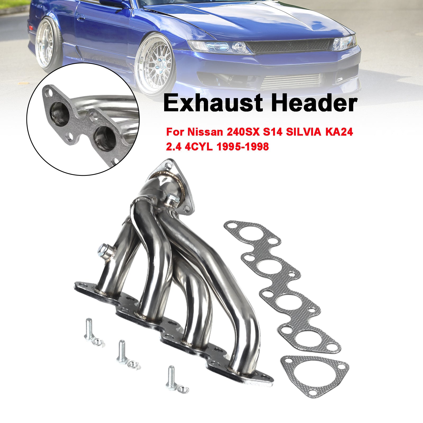 Échappement de collecteur en acier inoxydable pour Nissan 240SX S14 KA24DE 1995-1998