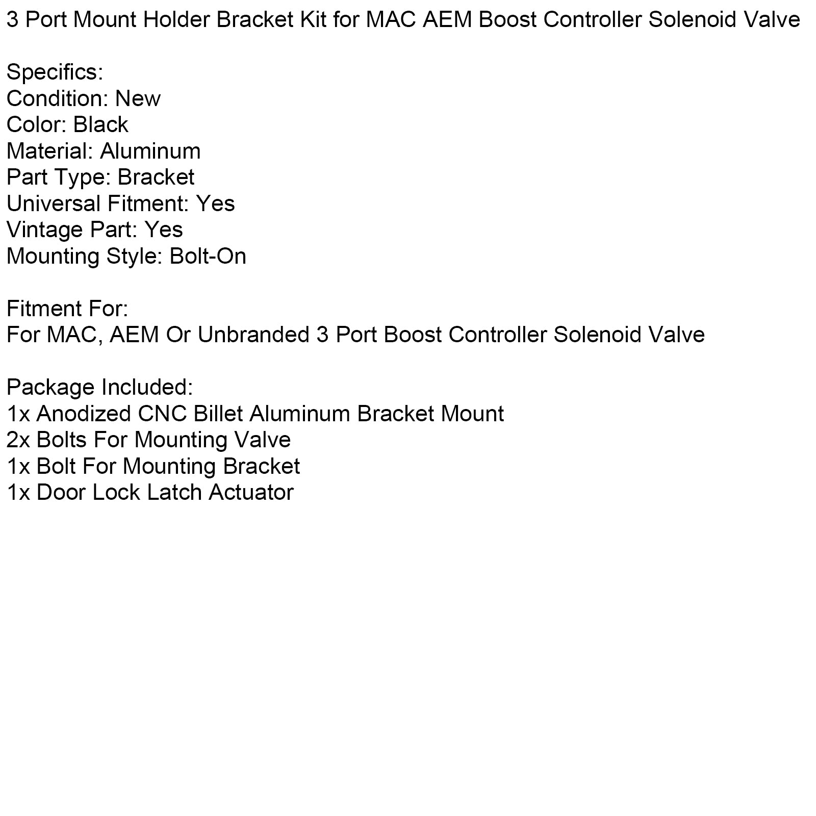 3 Port Mount Holder Bracket Kit for MAC AEM Boost Controller Solenoid Valve