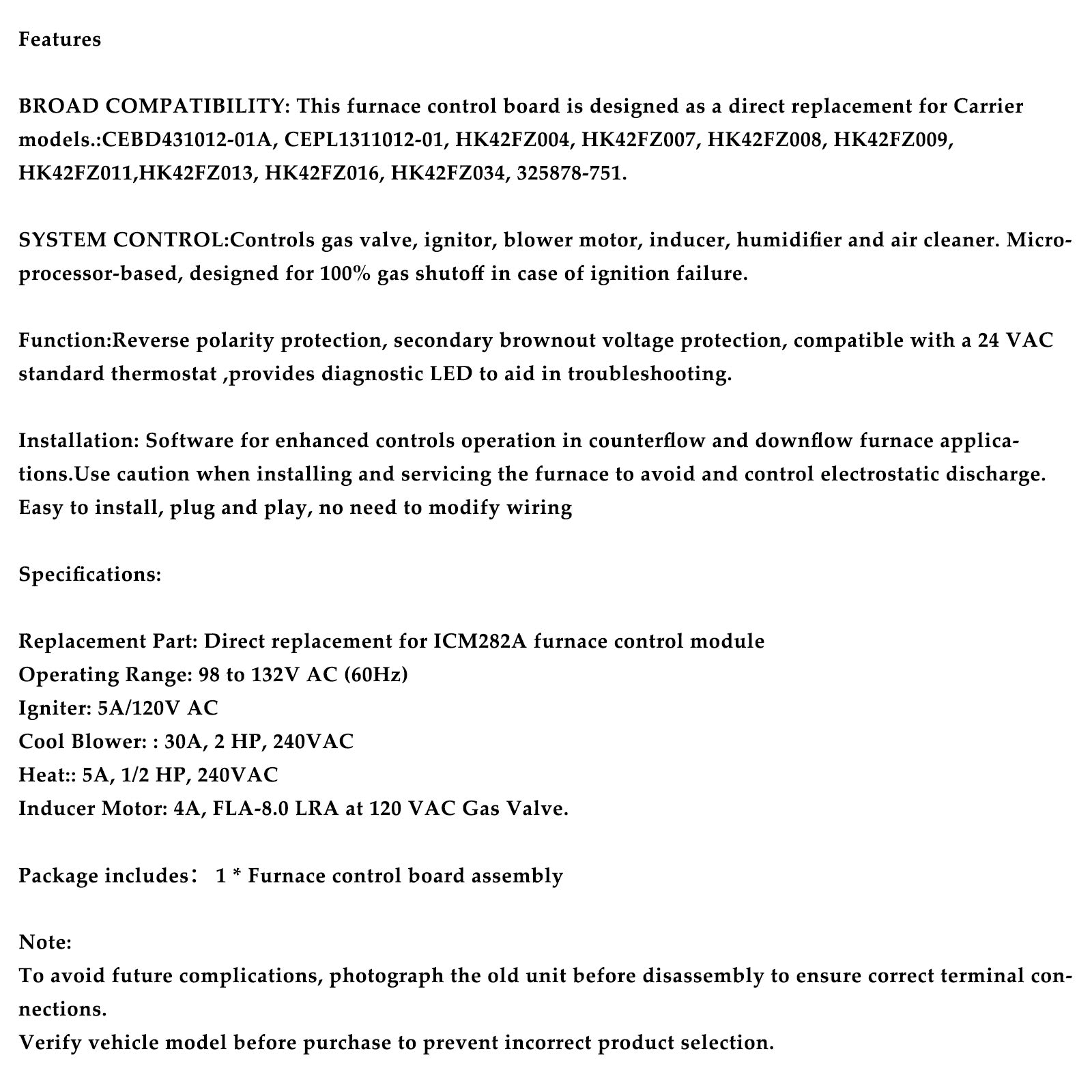 ICM282A Furnace Control Board For Carrier HK42FZ013 HK42FZ004 HK42FZ007