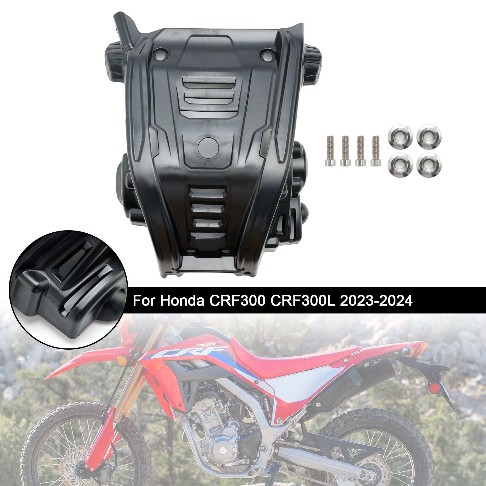 2023-2024 Honda CRF300 CRF300L SKIDPLATT Motorvakt Crack Plastic Plastic