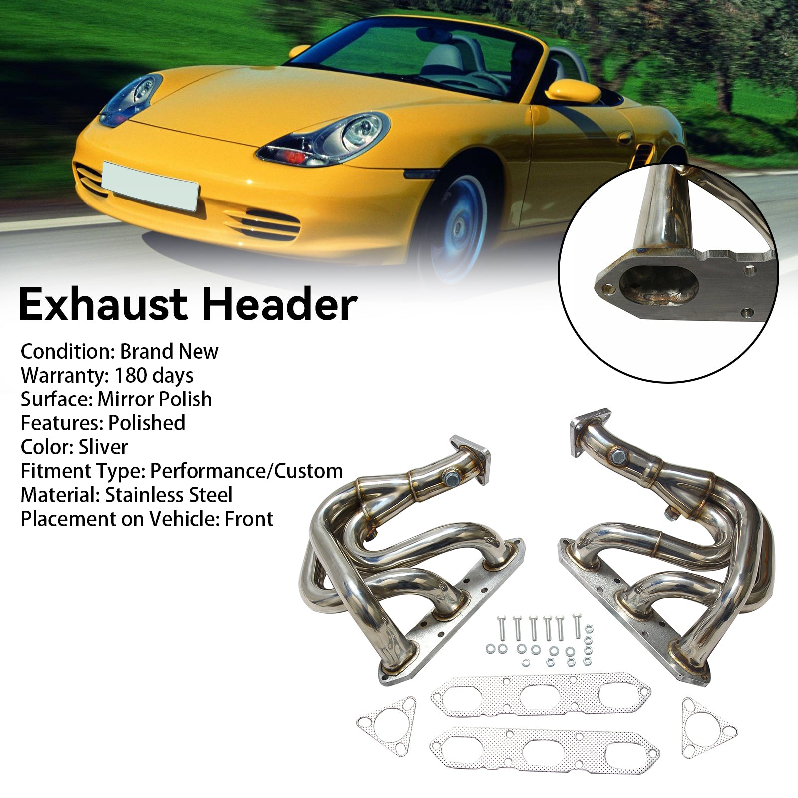 Coletor de escape de aço inoxidável compatível com Porsche Boxster 986 2.5L & 2.7L 1997-2004