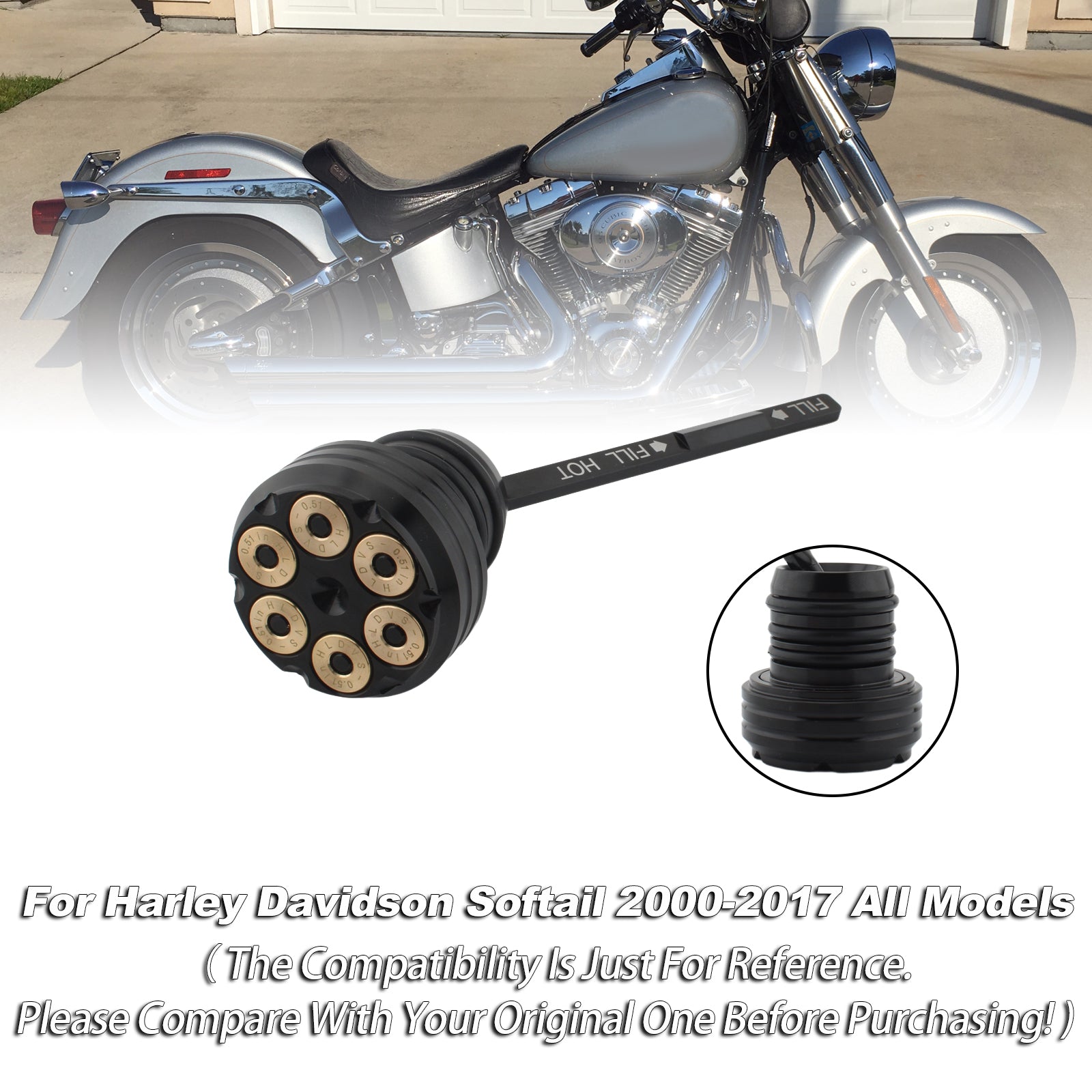 Olje dipestick tank cap plugg for softail 2000-2017 Alle modeller