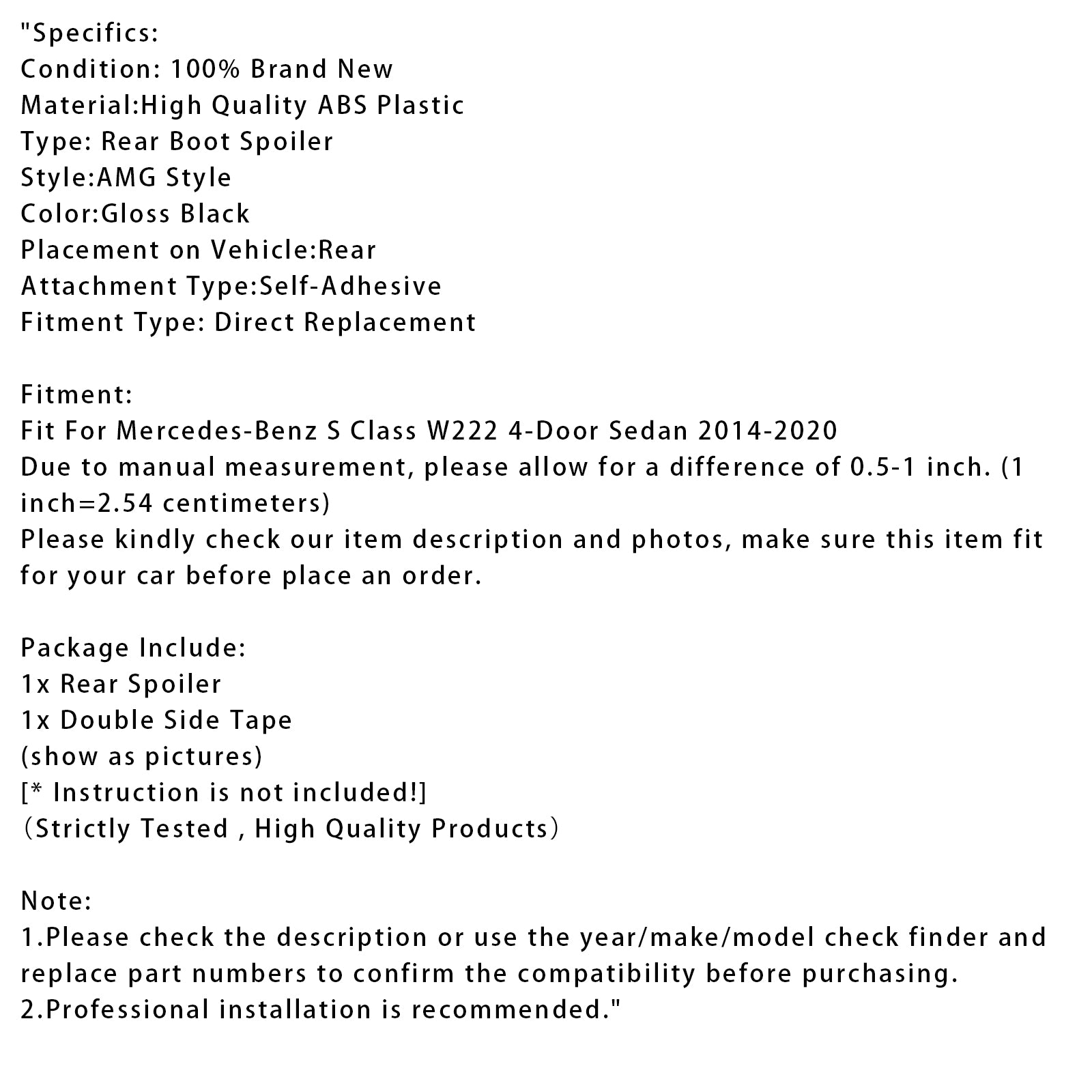 Lesklý čierny spojler zadného kufra pre Mercedes-Benz triedy S W222 2014 – 2020